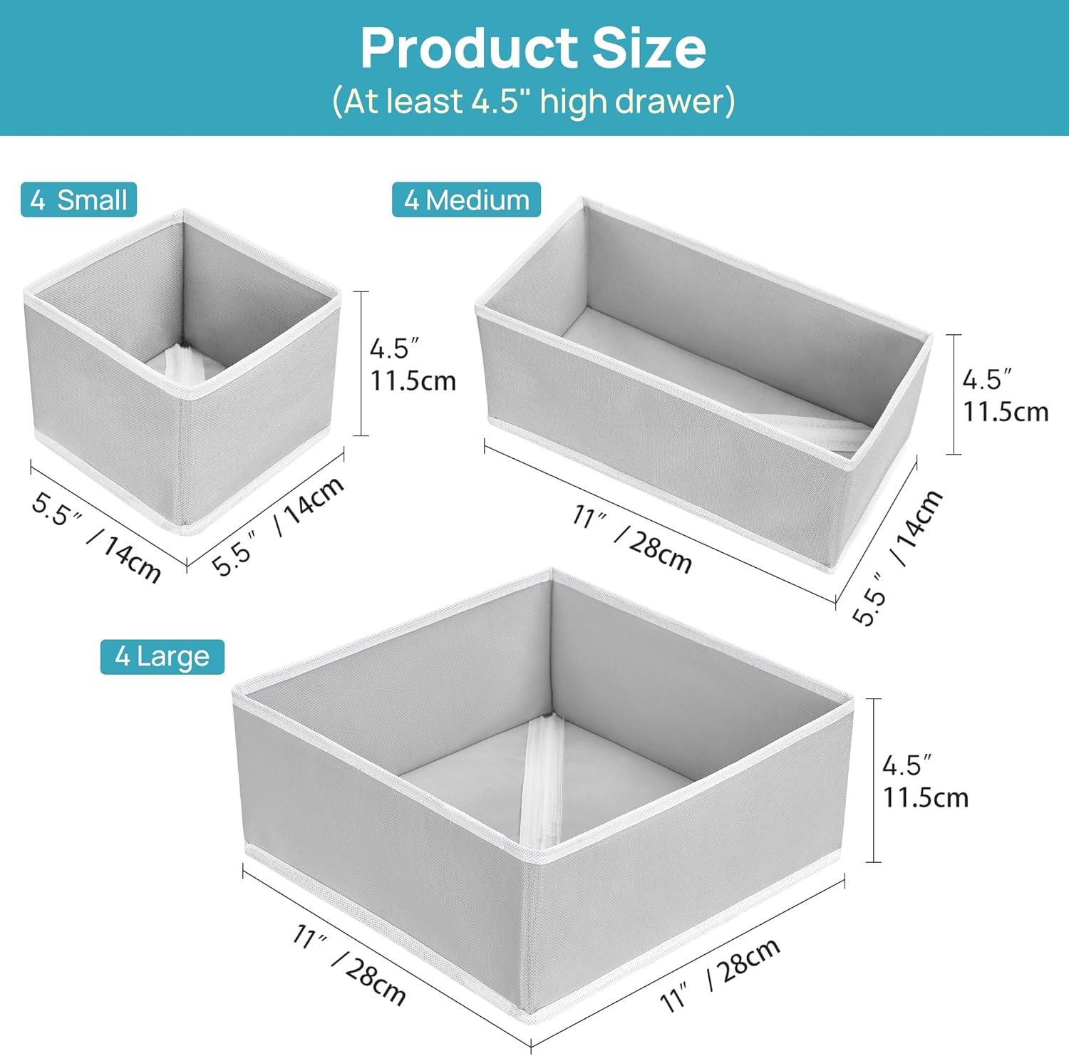 imageVtopmart 12 Pack Baby Clothes Organizer Dresser Drawer Organizer for Baby Clothing Foldable Fabric Closet Drawer Storage Bins Dresser Dividers for Bra Socks Ties ScarfGrey