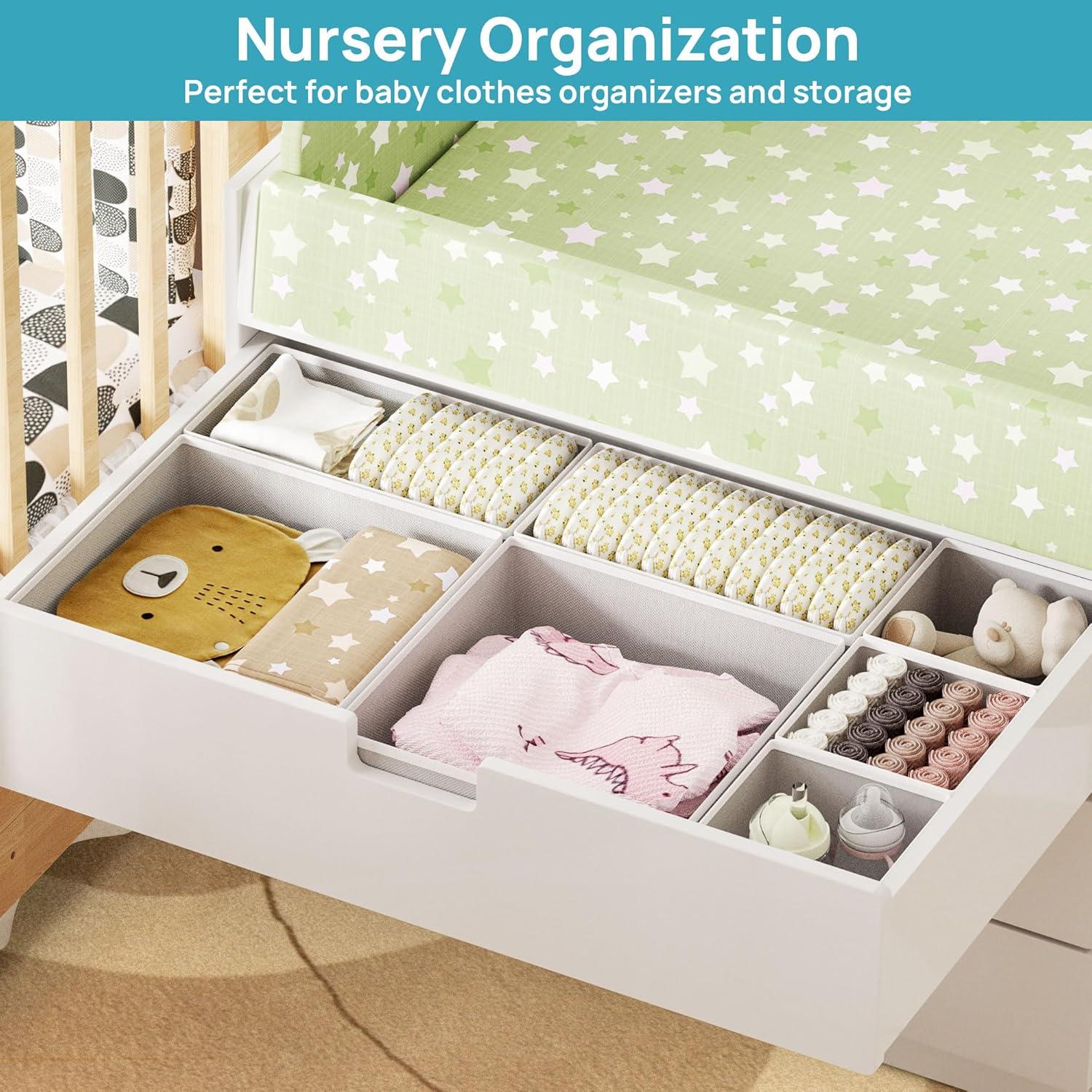 imageVtopmart 12 Pack Baby Clothes Organizer Dresser Drawer Organizer for Baby Clothing Foldable Fabric Closet Drawer Storage Bins Dresser Dividers for Bra Socks Ties ScarfGrey