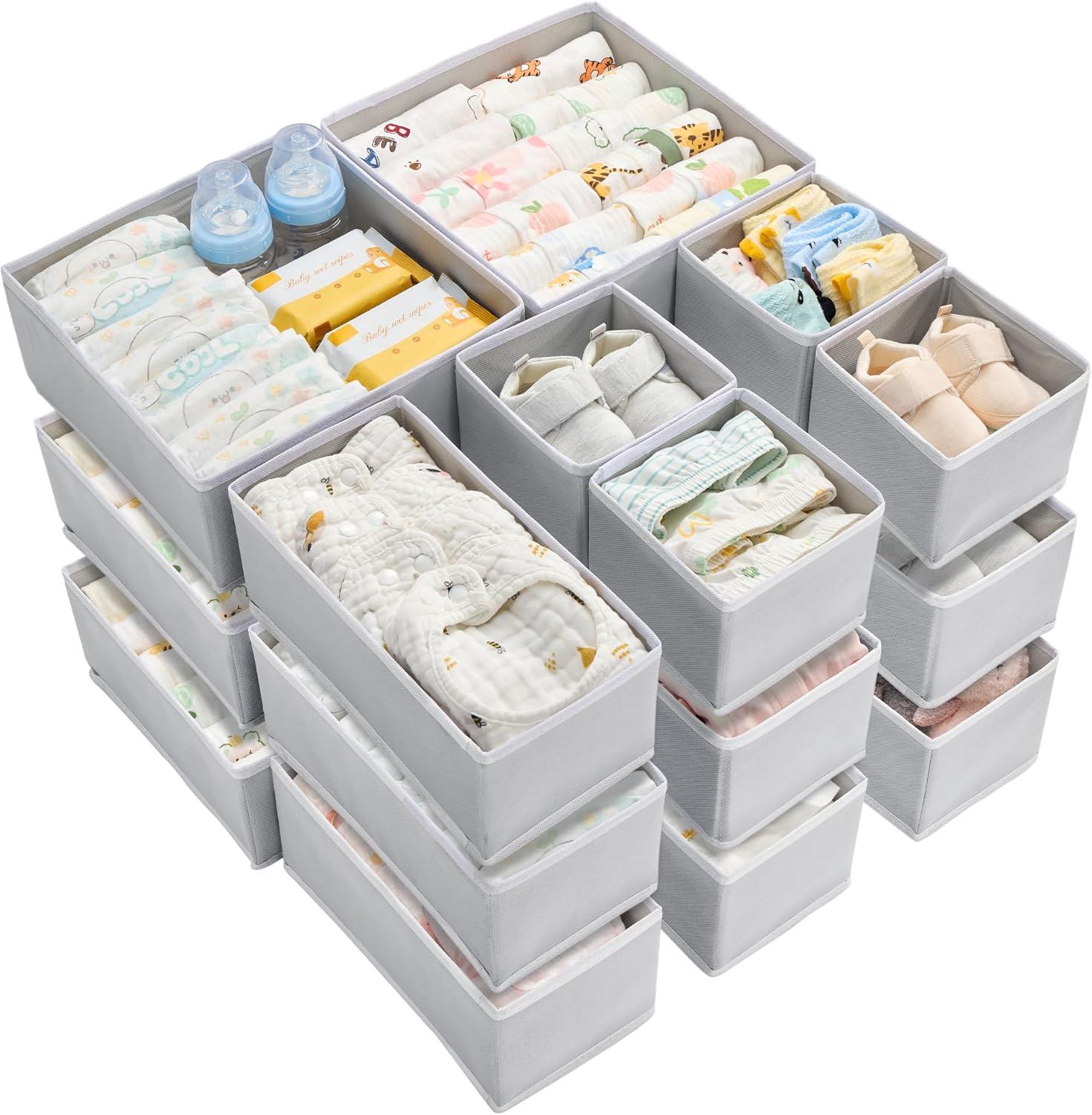 imageVtopmart 12 Pack Baby Clothes Organizer Dresser Drawer Organizer for Baby Clothing Foldable Fabric Closet Drawer Storage Bins Dresser Dividers for Bra Socks Ties ScarfGrey