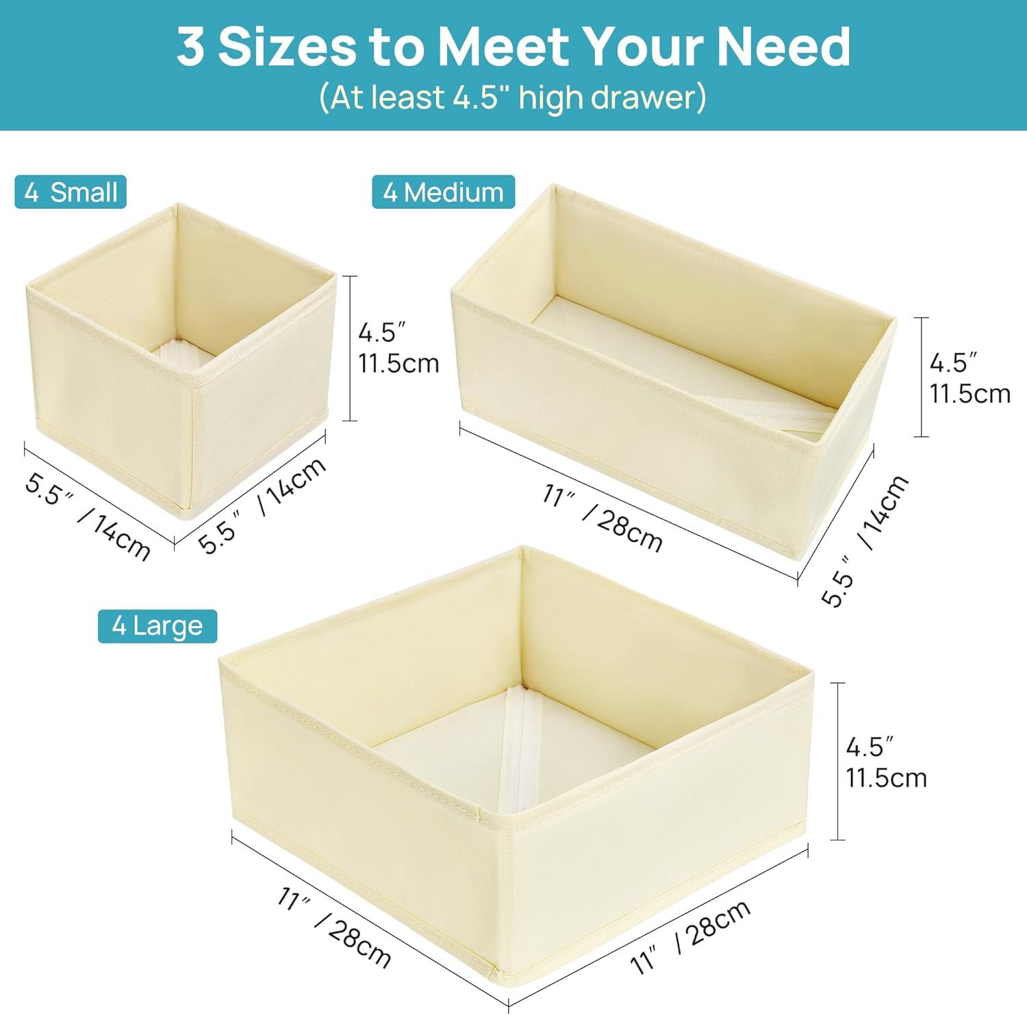 imageVtopmart 12 Pack Baby Clothes Organizer Dresser Drawer Organizer for Baby Clothing Foldable Fabric Closet Drawer Storage Bins Dresser Dividers for Bra Socks Ties ScarfBeige