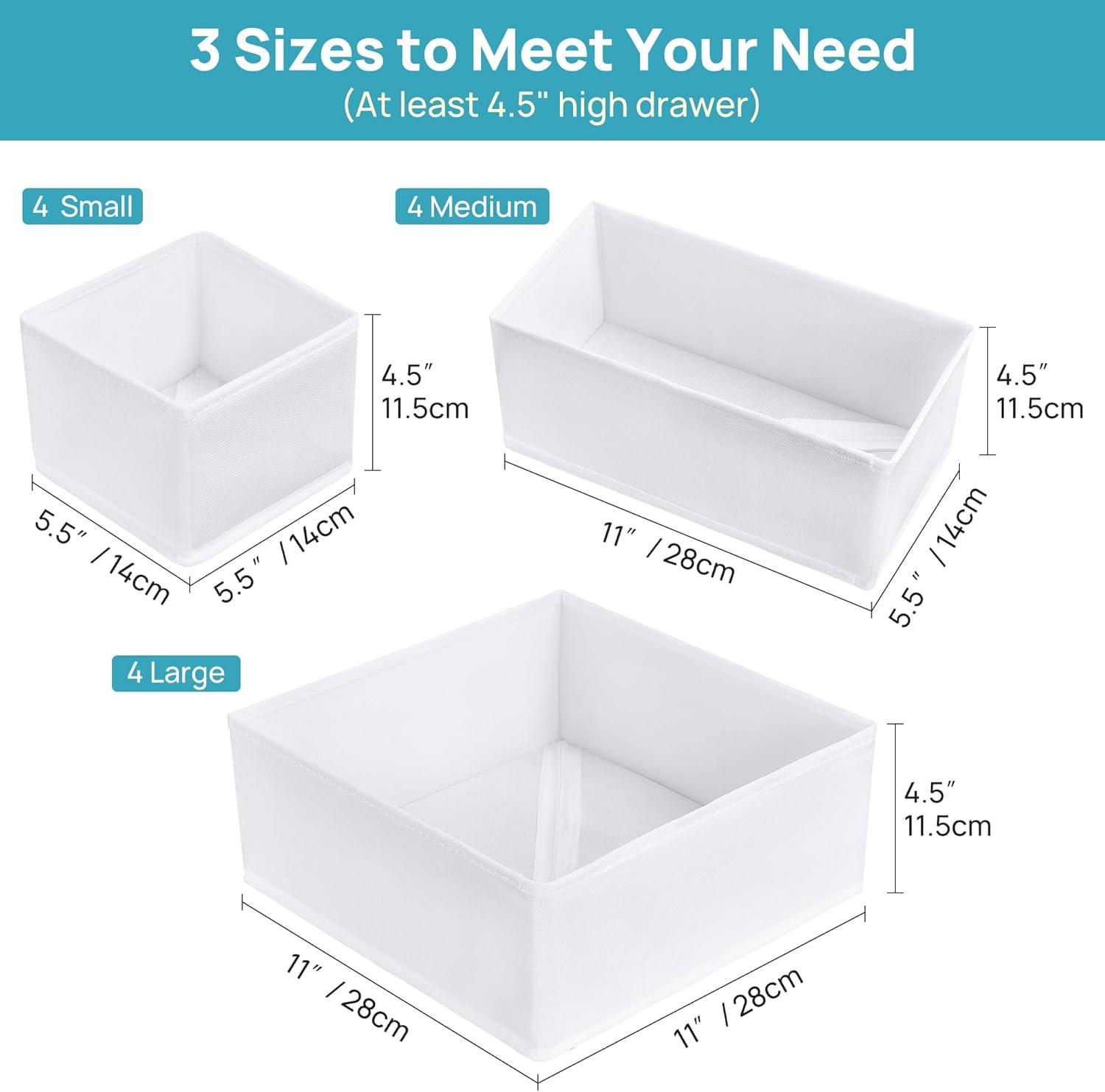 imageVtopmart 12 Pack Baby Clothes Organizer Dresser Drawer Organizer for Baby Clothing Foldable Fabric Closet Drawer Storage Bins Dresser Dividers for Bra Socks Ties ScarfWhite
