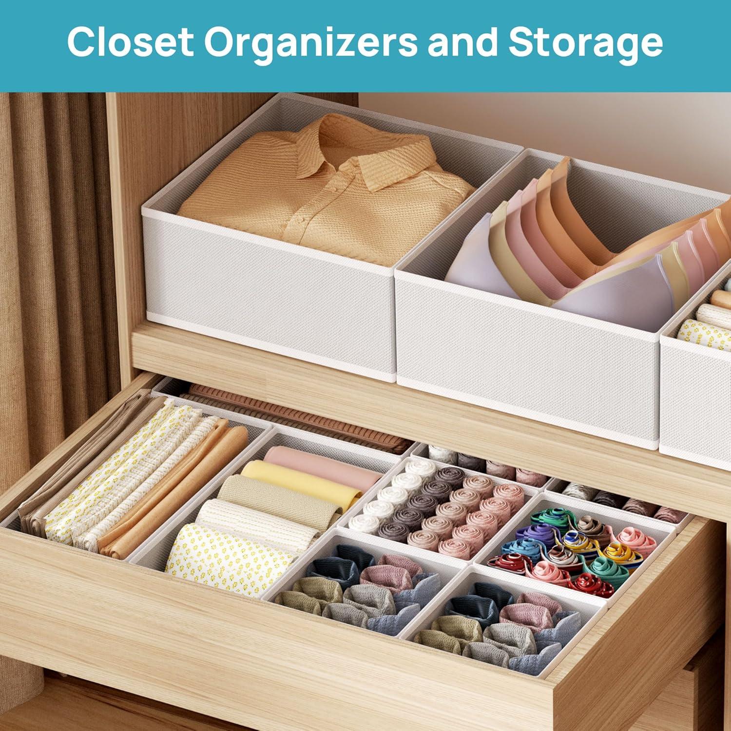 imageVtopmart 12 Pack Baby Clothes Organizer Dresser Drawer Organizer for Baby Clothing Foldable Fabric Closet Drawer Storage Bins Dresser Dividers for Bra Socks Ties ScarfGrey