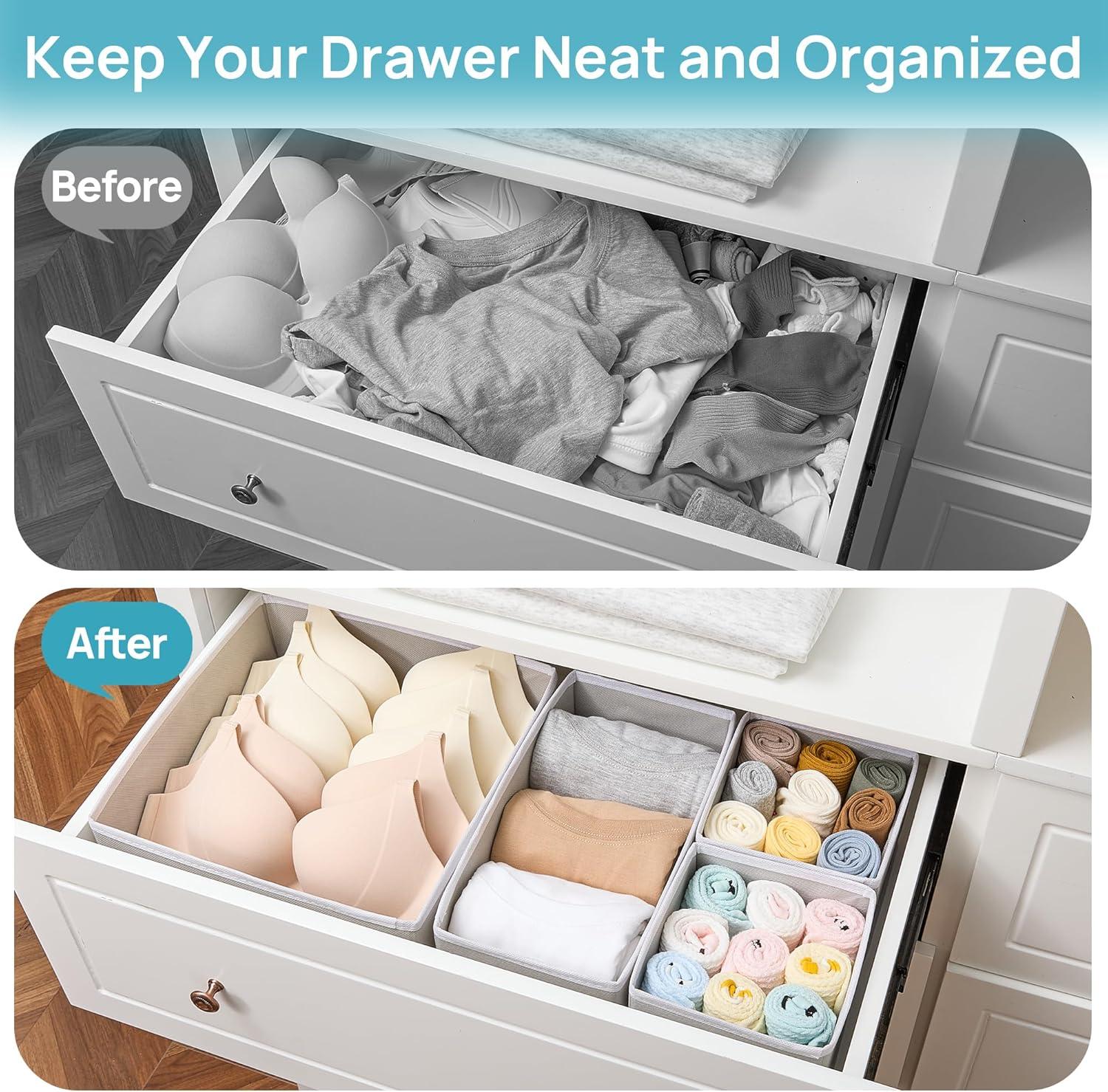 imageVtopmart 12 Pack Baby Clothes Organizer Dresser Drawer Organizer for Baby Clothing Foldable Fabric Closet Drawer Storage Bins Dresser Dividers for Bra Socks Ties ScarfGrey