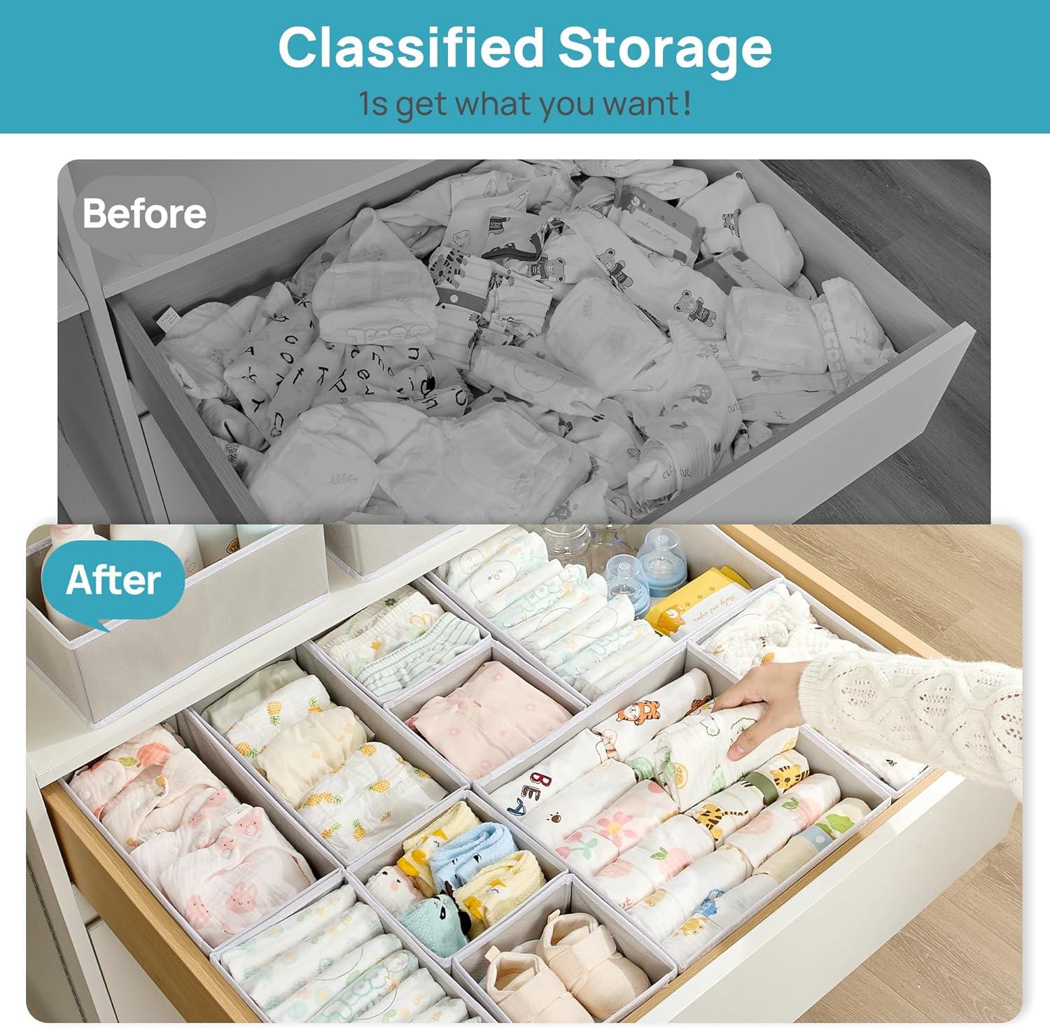 imageVtopmart 12 Pack Baby Clothes Organizer Dresser Drawer Organizer for Baby Clothing Foldable Fabric Closet Drawer Storage Bins Dresser Dividers for Bra Socks Ties ScarfGrey