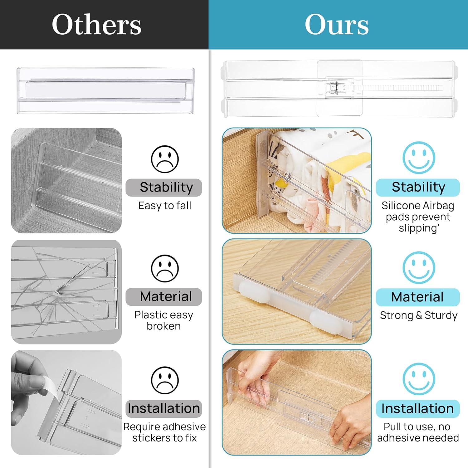 imageVtopmart 12 Pack Drawer Dividers for Clothes 4 High 102165 Adjustable Expandable Dresser Drawer Organizer Clear Plastic Separators for Dresser Baby Clothing Underwear Cosmetic Toiletries12
