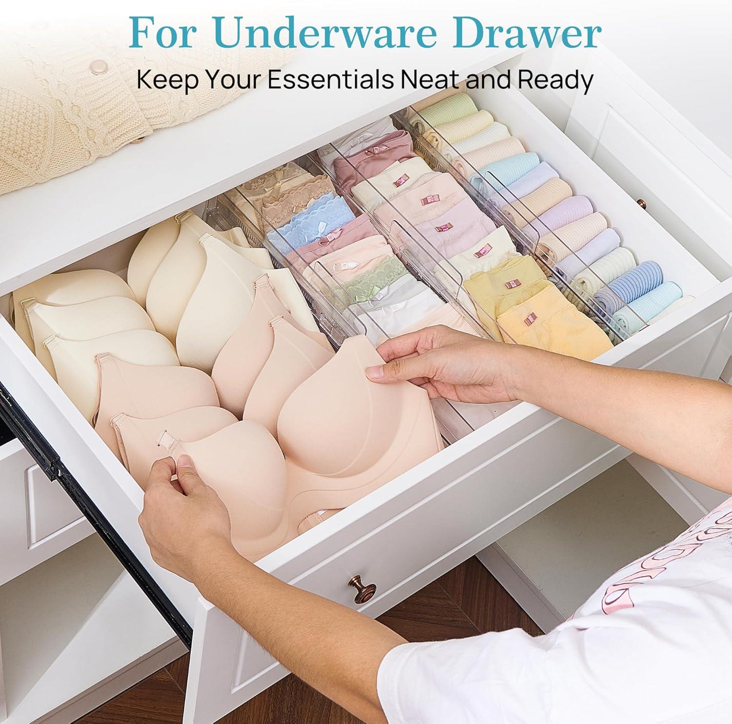 imageVtopmart 12 Pack Drawer Dividers for Clothes 4 High 102165 Adjustable Expandable Dresser Drawer Organizer Clear Plastic Separators for Dresser Baby Clothing Underwear Cosmetic Toiletries4