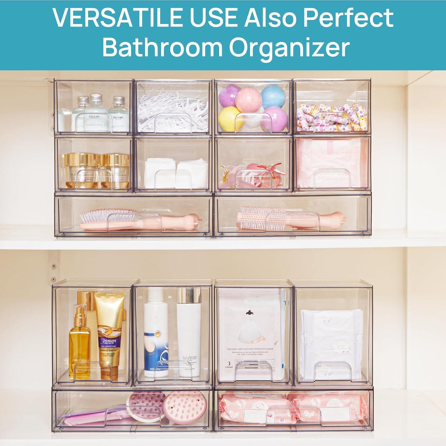 imageVtopmart 121W Clear Stackable Storage Drawers3 Pack Acrylic Plastic Organizers Bins for Makeup Palettes Cosmetics and Beauty SuppliesIdeal for Vanity BathroomCabinetDesk Organization4pack High