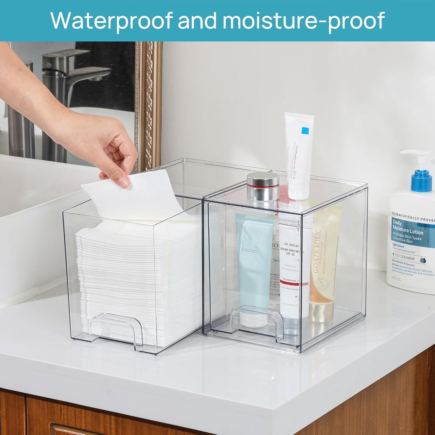 imageVtopmart 121W Clear Stackable Storage Drawers3 Pack Acrylic Plastic Organizers Bins for Makeup Palettes Cosmetics and Beauty SuppliesIdeal for Vanity BathroomCabinetDesk Organization4pack High