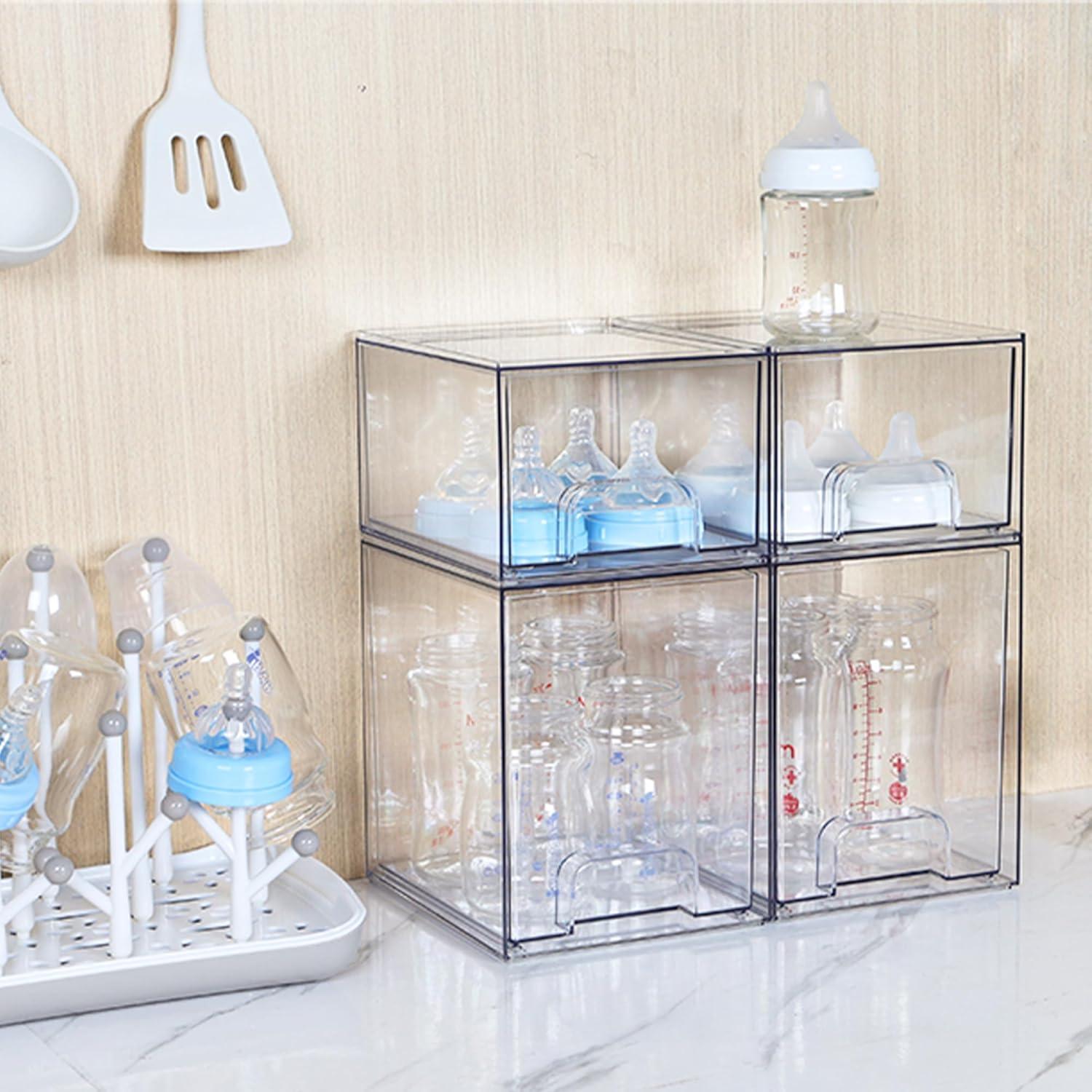 imageVtopmart 121W Clear Stackable Storage Drawers3 Pack Acrylic Plastic Organizers Bins for Makeup Palettes Cosmetics and Beauty SuppliesIdeal for Vanity BathroomCabinetDesk Organization2pack High