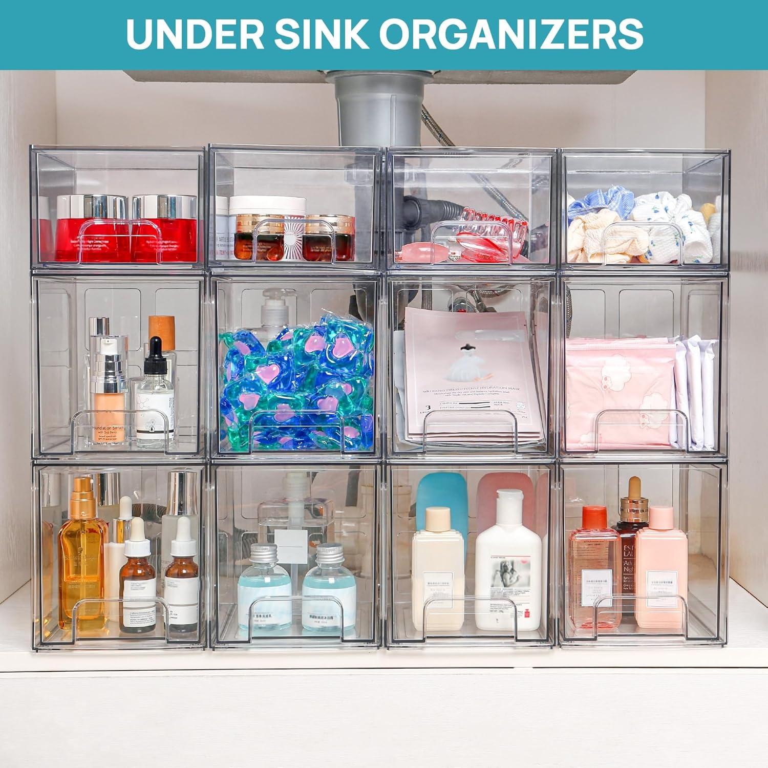 imageVtopmart 2 Pack Stackable Storage Drawers 66Tall Acrylic Bathroom Makeup OrganizersClear Plastic Storage Bins For Vanity Undersink Kitchen CabinetPantry Organization and Storage6