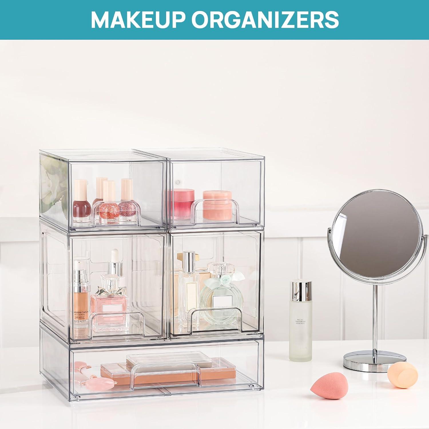 imageVtopmart 2 Pack Stackable Storage Drawers 66Tall Acrylic Bathroom Makeup OrganizersClear Plastic Storage Bins For Vanity Undersink Kitchen CabinetPantry Organization and Storage2
