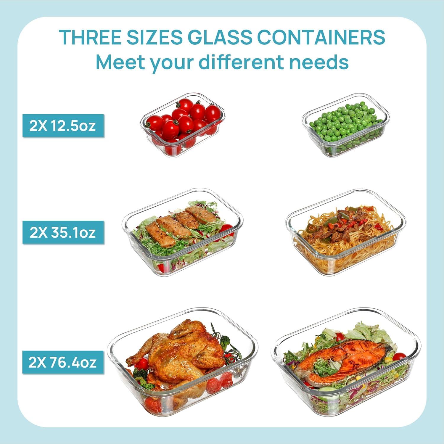 imageVtopmart 220oz 764oz Extra Large Glass Storage Containers Set Meal Prep Food Container Sets with Snap Airtight Lids for Roasting Turkey Rotisserie Chicken Baking Watermelon Storage BPA Free6pack mixed sizes