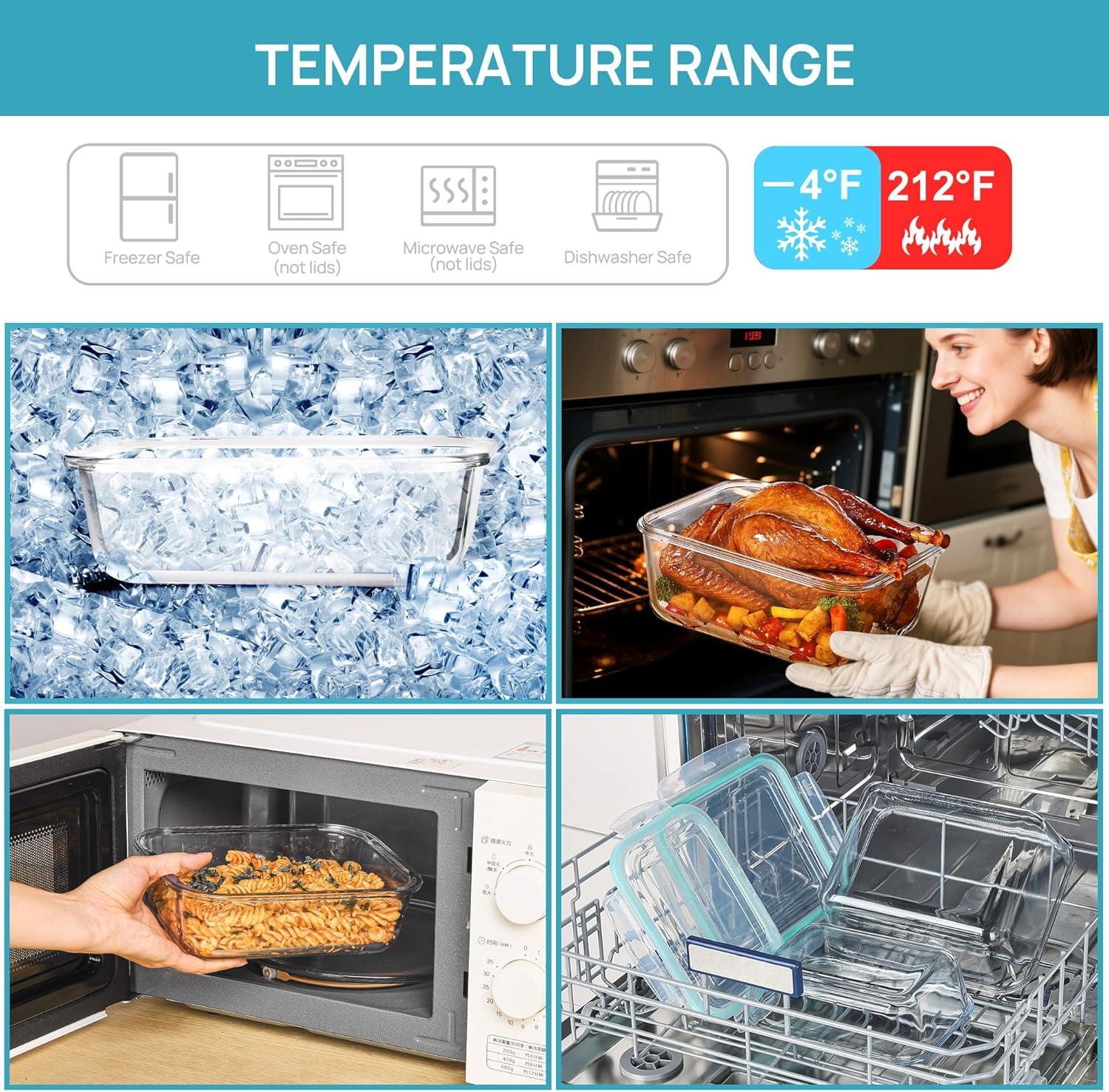 imageVtopmart 220oz 764oz Extra Large Glass Storage Containers Set Meal Prep Food Container Sets with Snap Airtight Lids for Roasting Turkey Rotisserie Chicken Baking Watermelon Storage BPA Free2pack 122oz50oz
