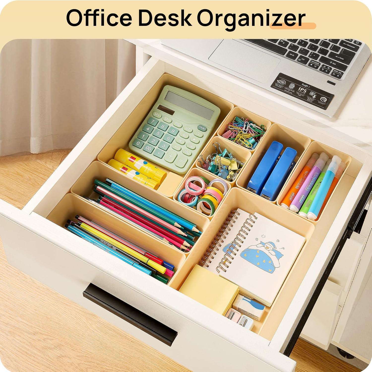 imageVtopmart 25 PCS Plastic Drawer Organizers Set 4Size Versatile Bathroom and Vanity Drawer Organizer Trays Storage Bins for Makeup Bedroom Kitchen Gadgets Utensils and OfficeBeige