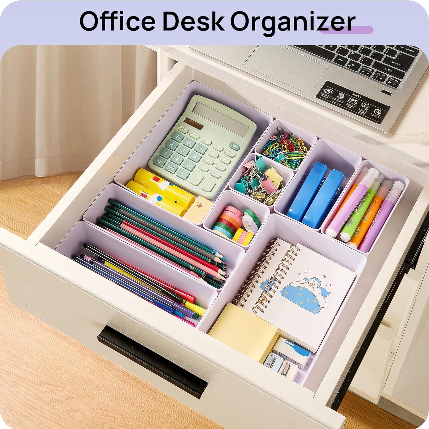 imageVtopmart 25 PCS Plastic Drawer Organizers Set 4Size Versatile Bathroom and Vanity Drawer Organizer Trays Storage Bins for Makeup Bedroom Kitchen Gadgets Utensils and OfficeLilac