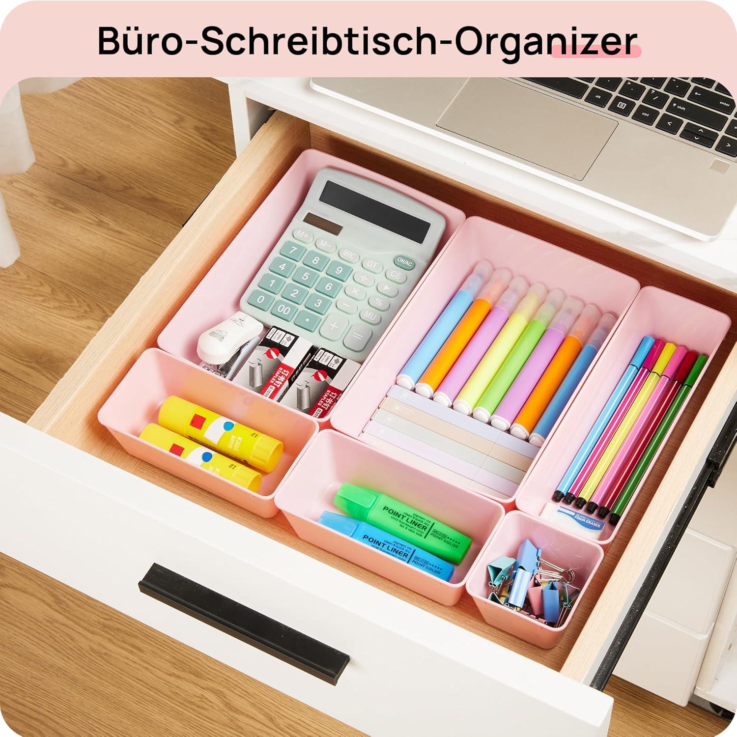 imageVtopmart 25 PCS Plastic Drawer Organizers Set 4Size Versatile Bathroom and Vanity Drawer Organizer Trays Storage Bins for Makeup Bedroom Kitchen Gadgets Utensils and OfficePink