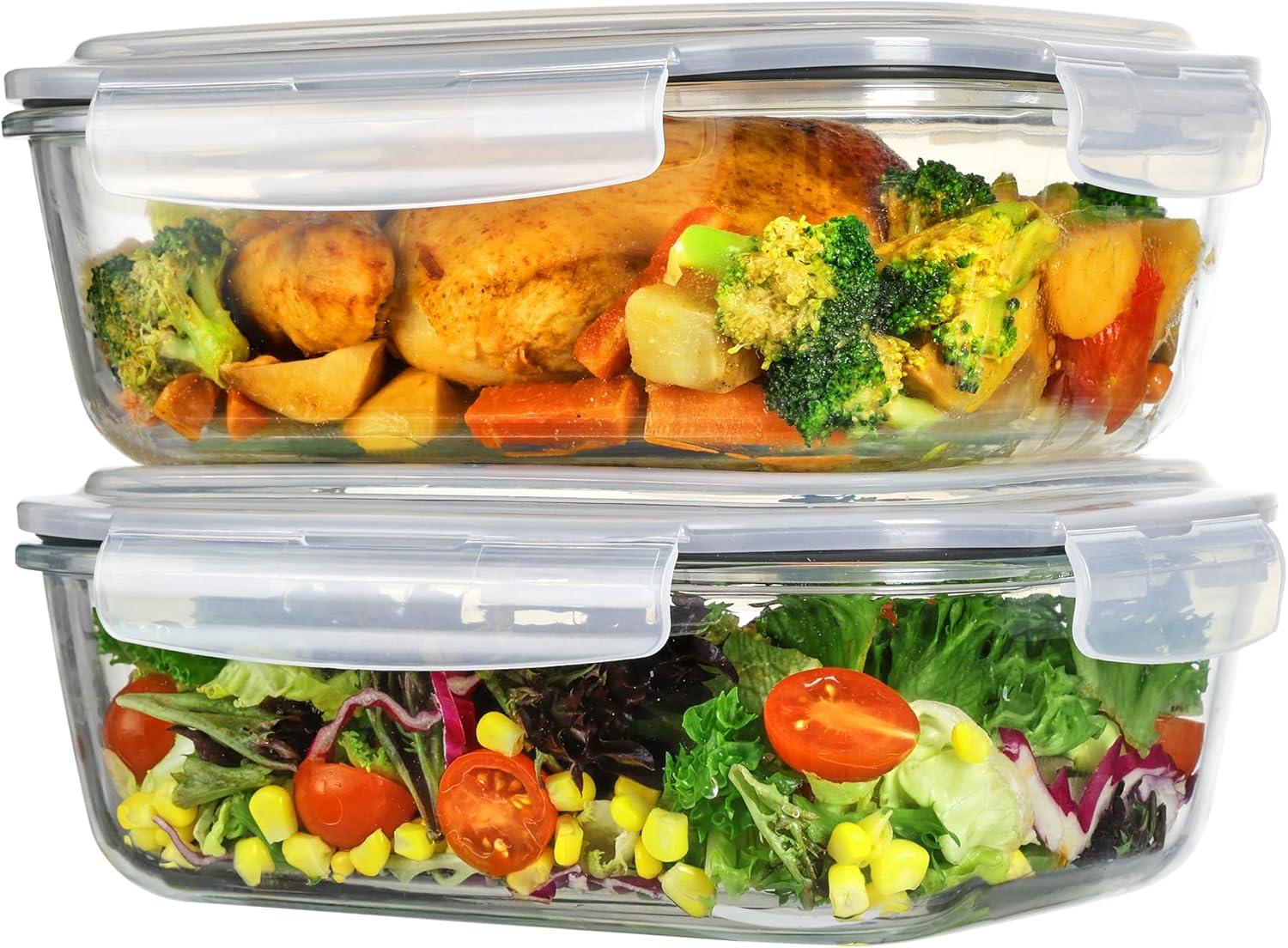 imageVtopmart 2Pack 2260ml 764oz Large Glass Containers Food Storage with Lids Meal Prep Food Container Set with Snap Airtight Lid for Baking Microwave Oven Leak Proof for Freezer Dishwasher GreenGrey