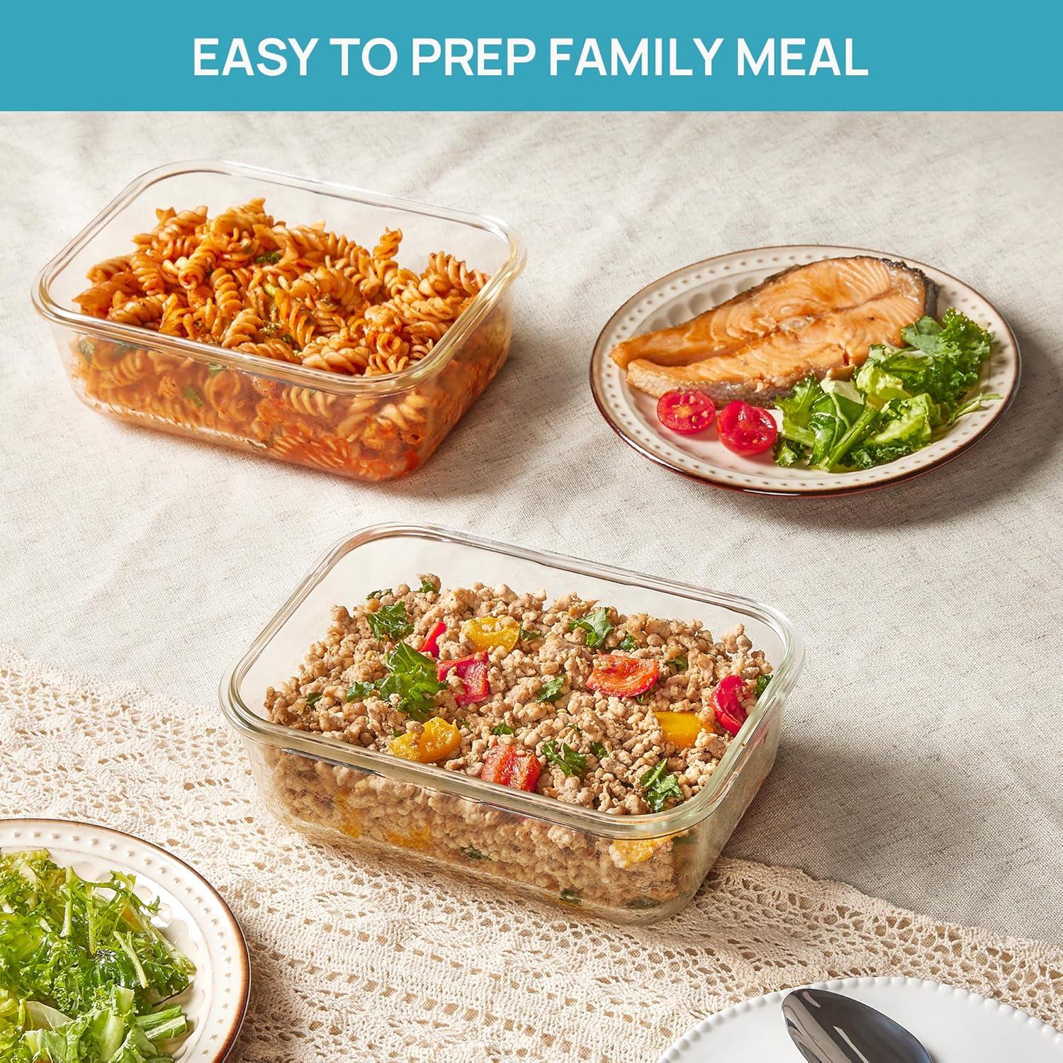 imageVtopmart 2Pack 2260ml 764oz Large Glass Containers Food Storage with Lids Meal Prep Food Container Set with Snap Airtight Lid for Baking Microwave Oven Leak Proof for Freezer Dishwasher GreenGrey