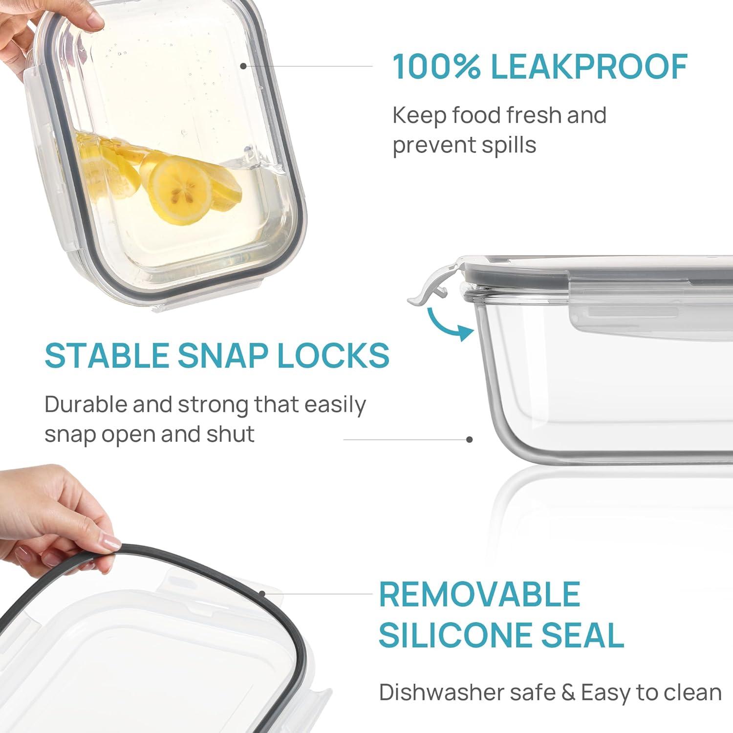 imageVtopmart 2Pack 2260ml 764oz Large Glass Containers Food Storage with Lids Meal Prep Food Container Set with Snap Airtight Lid for Baking Microwave Oven Leak Proof for Freezer Dishwasher GreenGrey