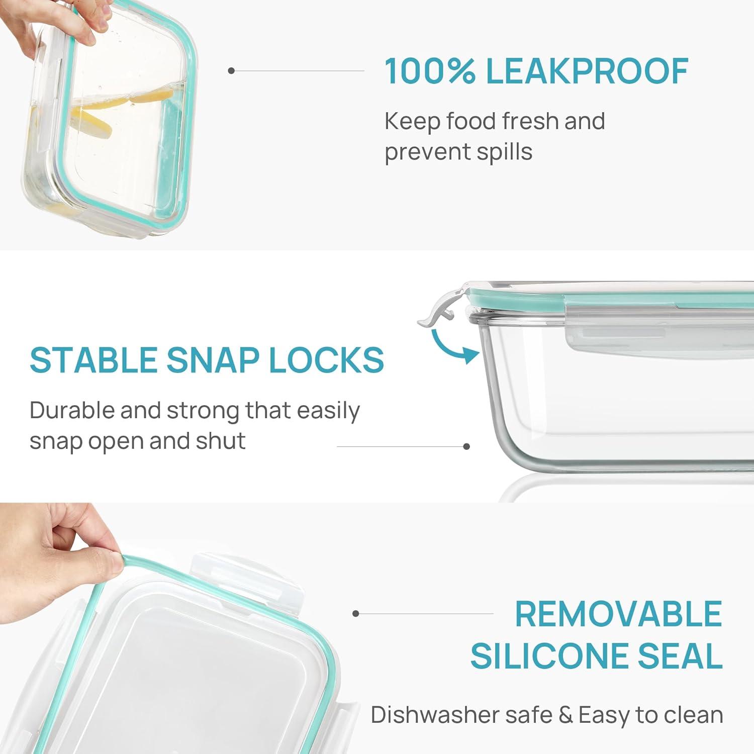 imageVtopmart 2Pack 2260ml 764oz Large Glass Containers Food Storage with Lids Meal Prep Food Container Set with Snap Airtight Lid for Baking Microwave Oven Leak Proof for Freezer Dishwasher GreenGreen