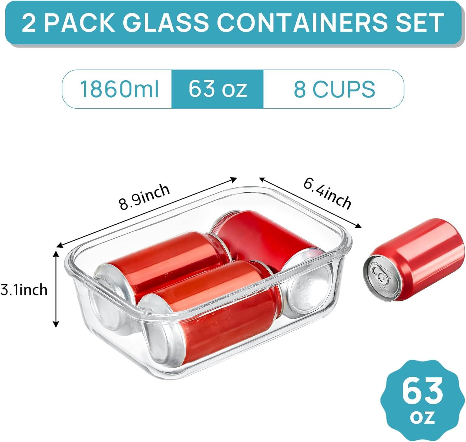 imageVtopmart 2Pack 2260ml 764oz Large Glass Containers Food Storage with Lids Meal Prep Food Container Set with Snap Airtight Lid for Baking Microwave Oven Leak Proof for Freezer Dishwasher GreenGrey