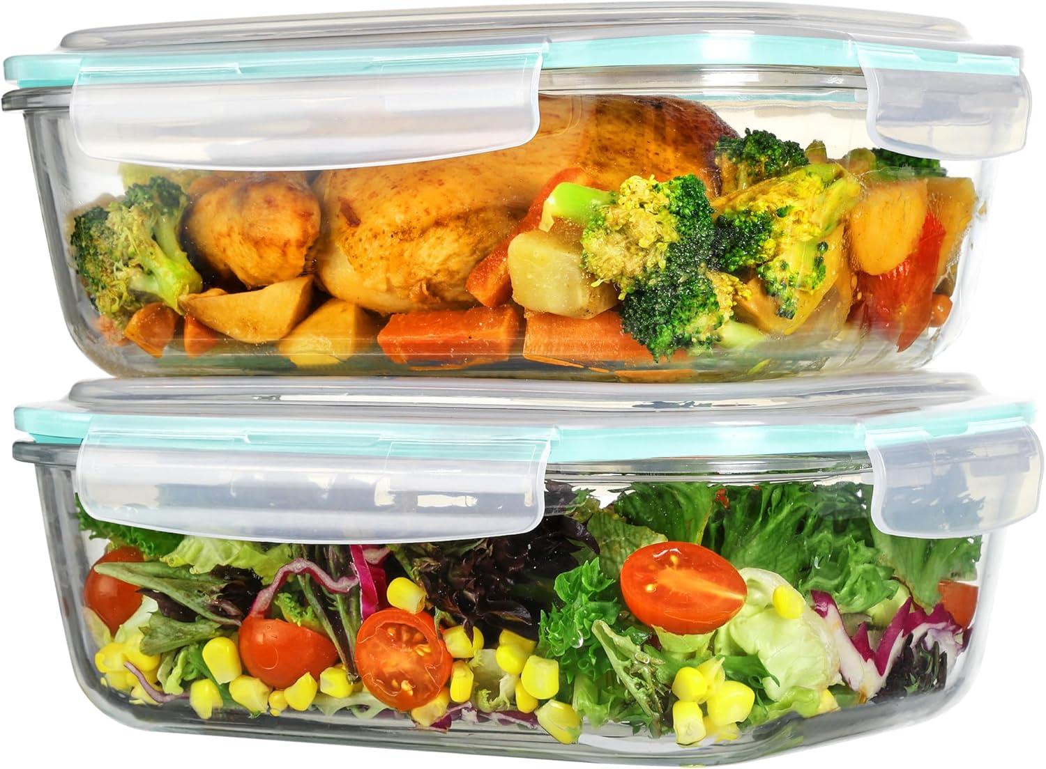 imageVtopmart 2Pack 2260ml 764oz Large Glass Containers Food Storage with Lids Meal Prep Food Container Set with Snap Airtight Lid for Baking Microwave Oven Leak Proof for Freezer Dishwasher GreenGreen