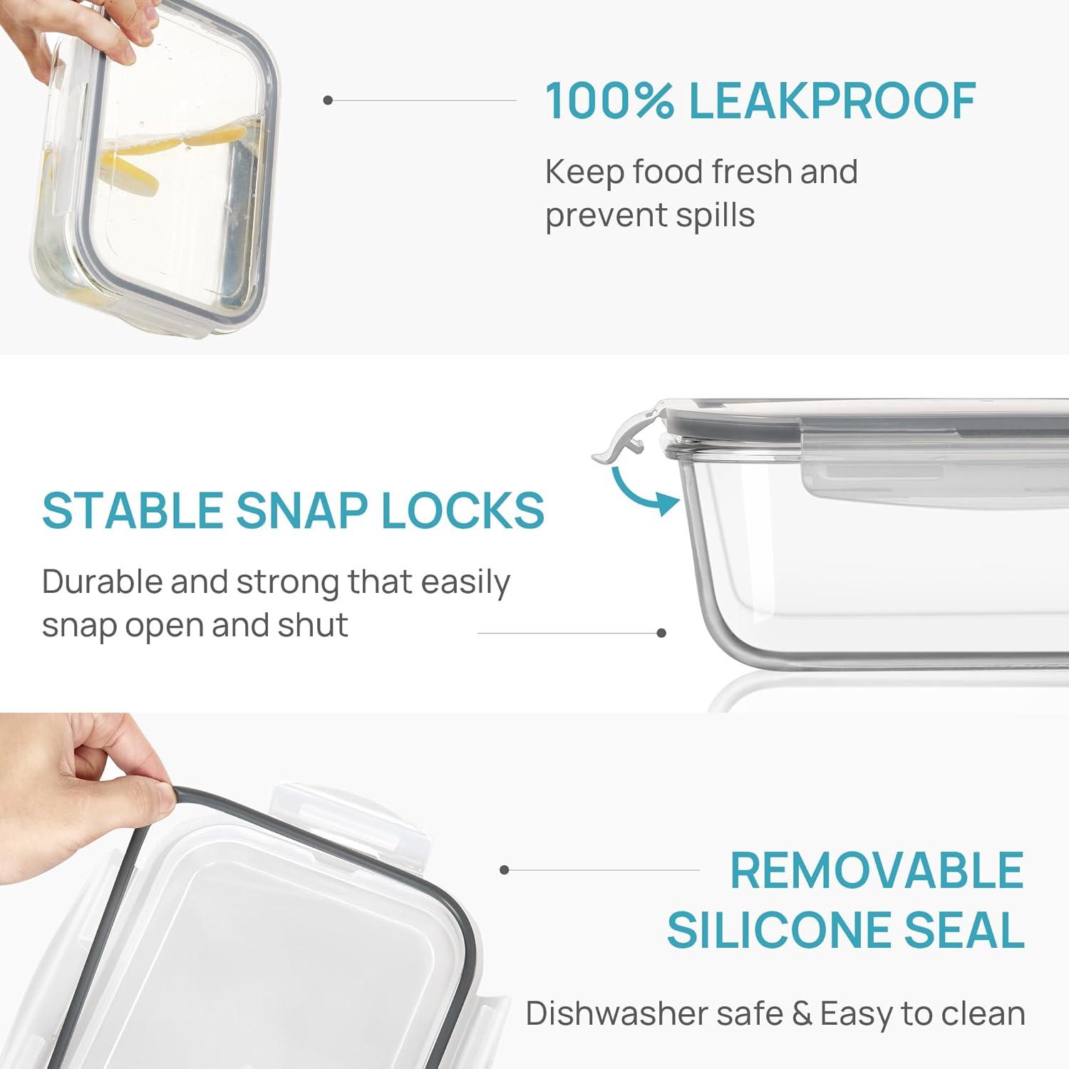 imageVtopmart 2Pack 2260ml 764oz Large Glass Containers Food Storage with Lids Meal Prep Food Container Set with Snap Airtight Lid for Baking Microwave Oven Leak Proof for Freezer Dishwasher GreenGrey