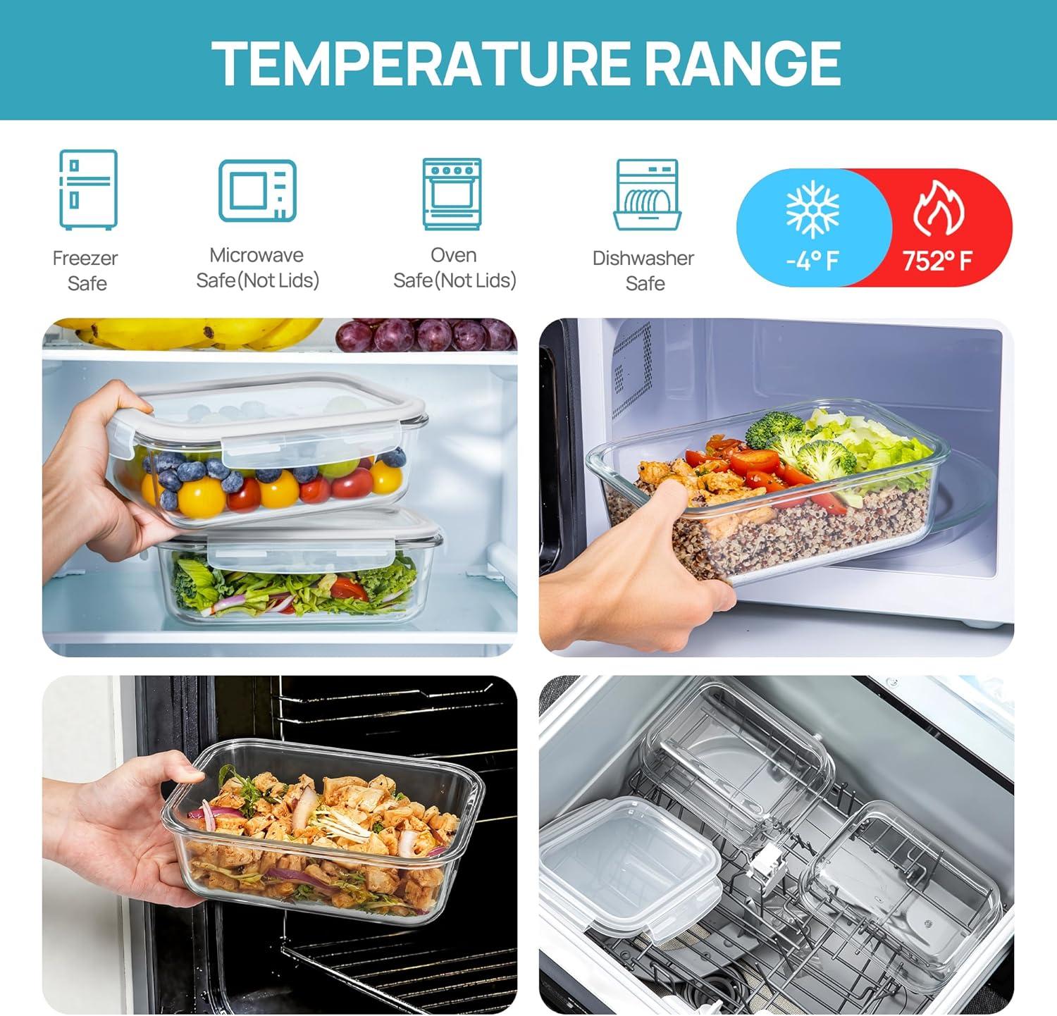 imageVtopmart 2Pack 2260ml 764oz Large Glass Containers Food Storage with Lids Meal Prep Food Container Set with Snap Airtight Lid for Baking Microwave Oven Leak Proof for Freezer Dishwasher GreenGrey
