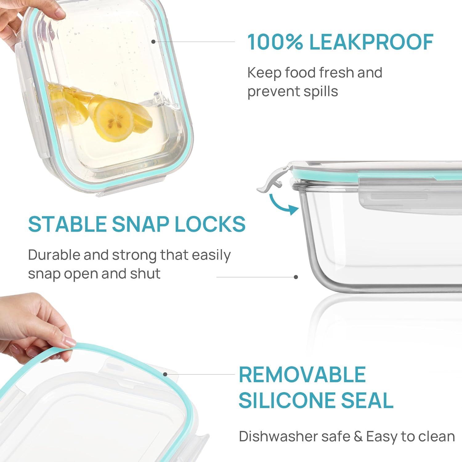 imageVtopmart 2Pack 2260ml 764oz Large Glass Containers Food Storage with Lids Meal Prep Food Container Set with Snap Airtight Lid for Baking Microwave Oven Leak Proof for Freezer Dishwasher GreenGreen
