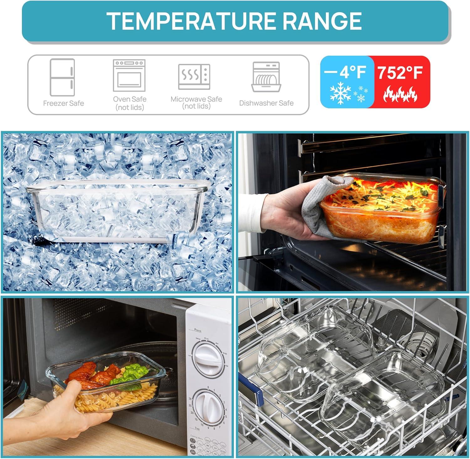 imageVtopmart 2Pack 2260ml 764oz Large Glass Containers Food Storage with Lids Meal Prep Food Container Set with Snap Airtight Lid for Baking Microwave Oven Leak Proof for Freezer Dishwasher GreenGrey