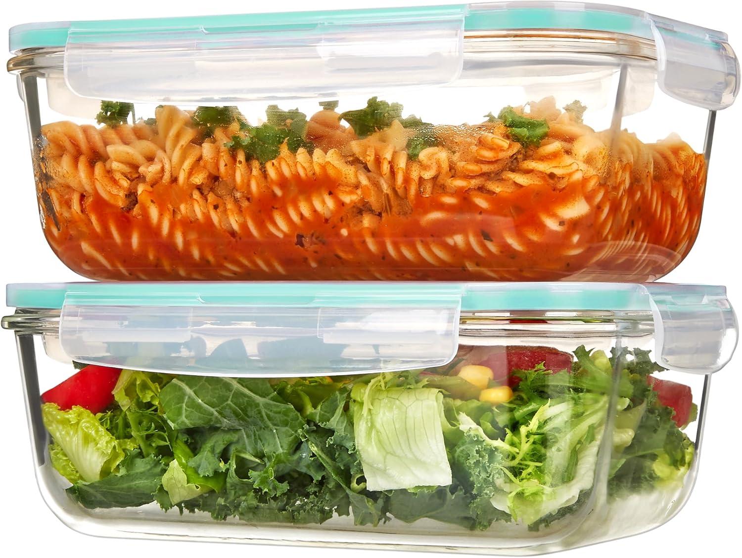 imageVtopmart 2Pack 2260ml 764oz Large Glass Containers Food Storage with Lids Meal Prep Food Container Set with Snap Airtight Lid for Baking Microwave Oven Leak Proof for Freezer Dishwasher GreenGreen