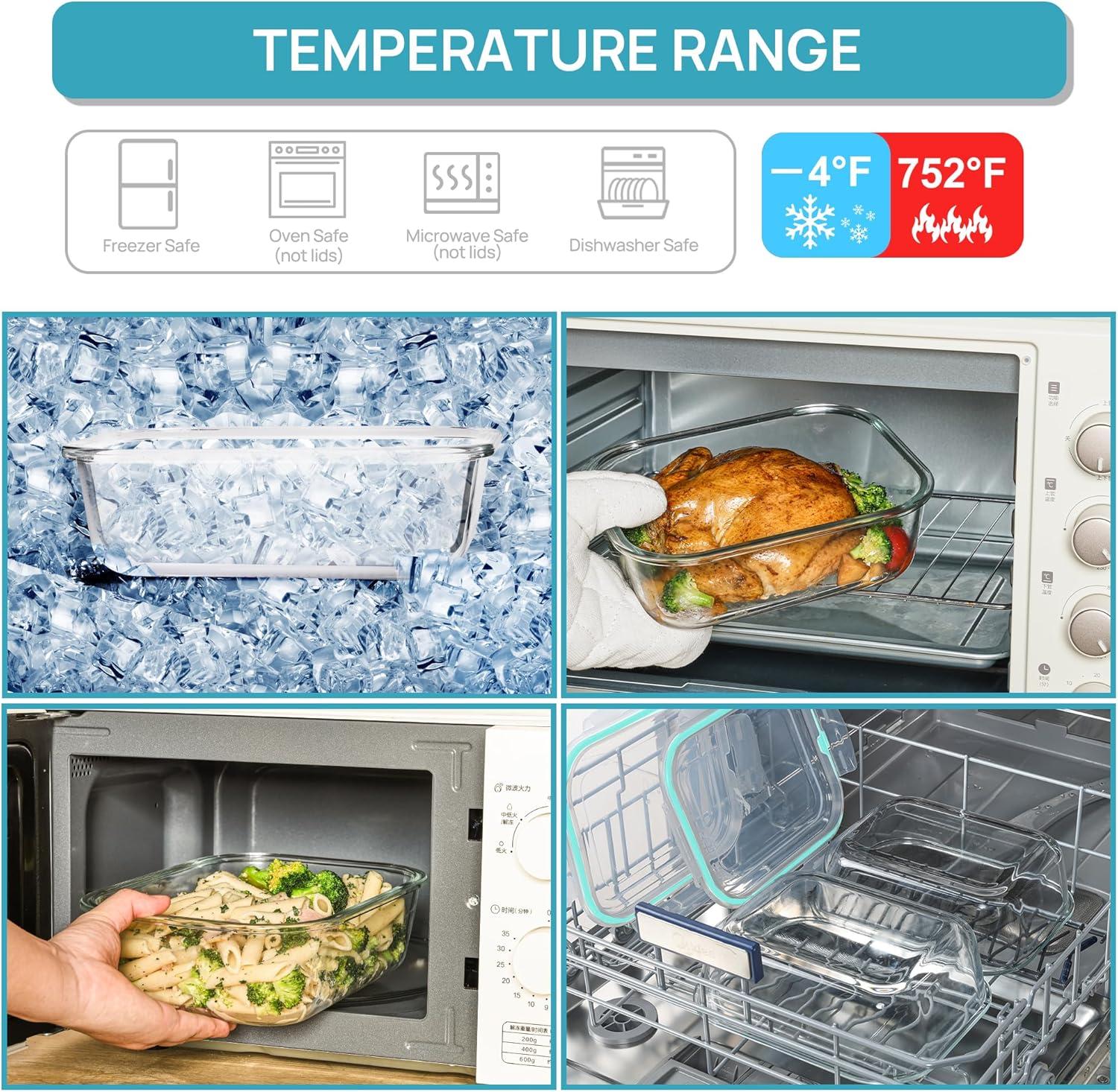 imageVtopmart 2Pack 2260ml 764oz Large Glass Containers Food Storage with Lids Meal Prep Food Container Set with Snap Airtight Lid for Baking Microwave Oven Leak Proof for Freezer Dishwasher GreenGreen