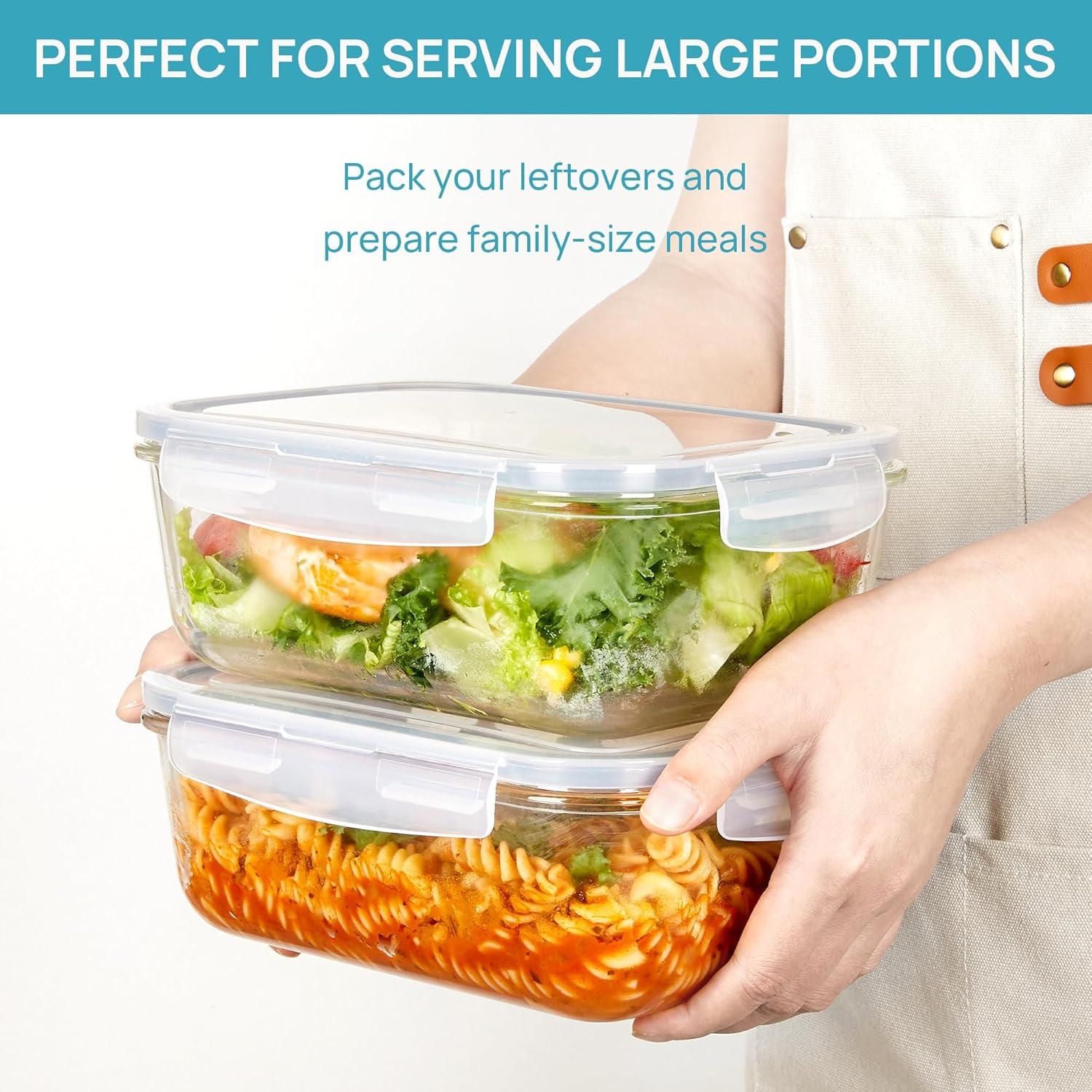 imageVtopmart 2Pack 2260ml 764oz Large Glass Containers Food Storage with Lids Meal Prep Food Container Set with Snap Airtight Lid for Baking Microwave Oven Leak Proof for Freezer Dishwasher GreenGrey
