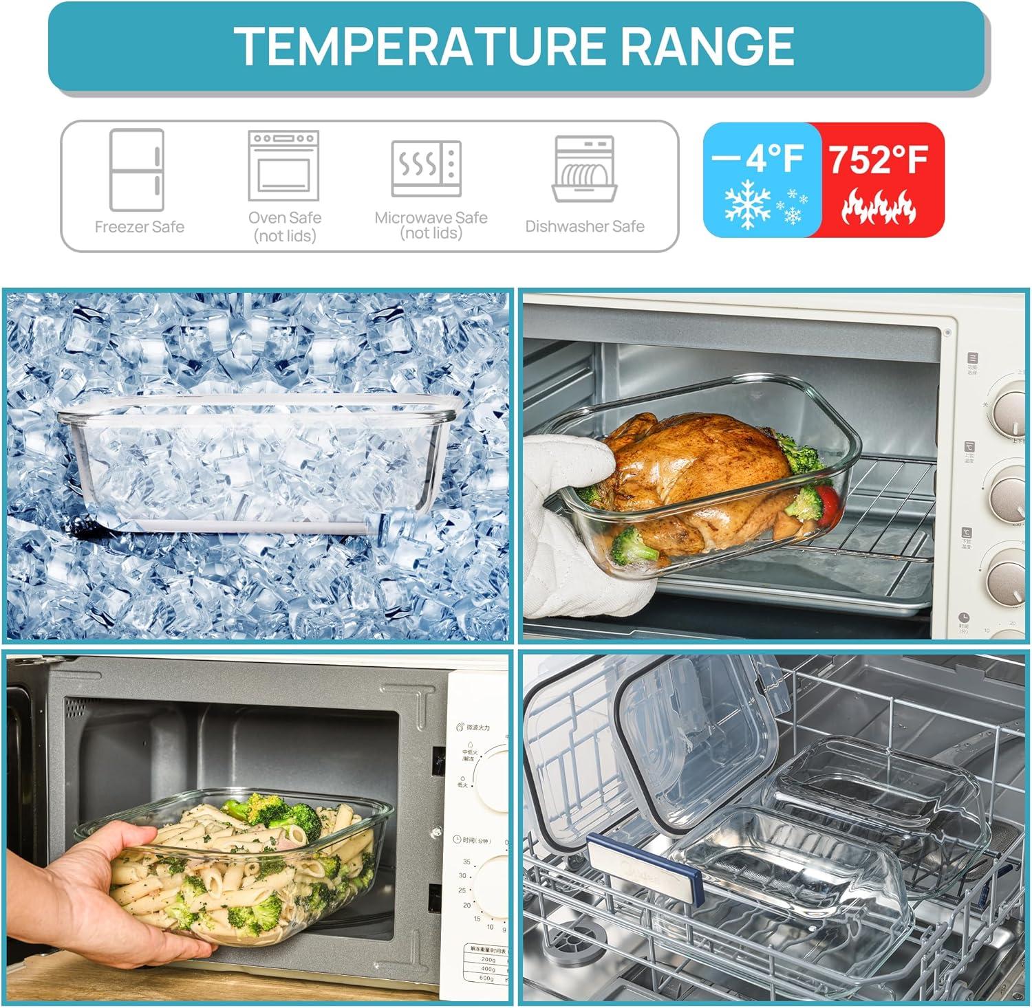 imageVtopmart 2Pack 2260ml 764oz Large Glass Containers Food Storage with Lids Meal Prep Food Container Set with Snap Airtight Lid for Baking Microwave Oven Leak Proof for Freezer Dishwasher GreenGrey