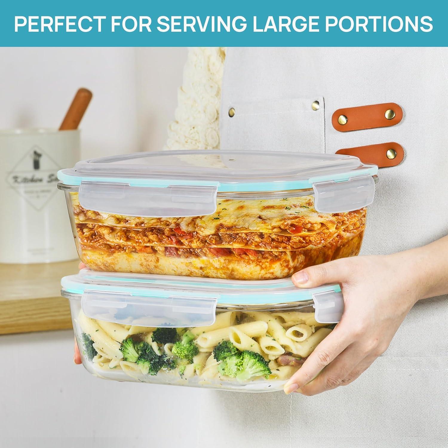 imageVtopmart 2Pack 2260ml 764oz Large Glass Containers Food Storage with Lids Meal Prep Food Container Set with Snap Airtight Lid for Baking Microwave Oven Leak Proof for Freezer Dishwasher GreenGreen