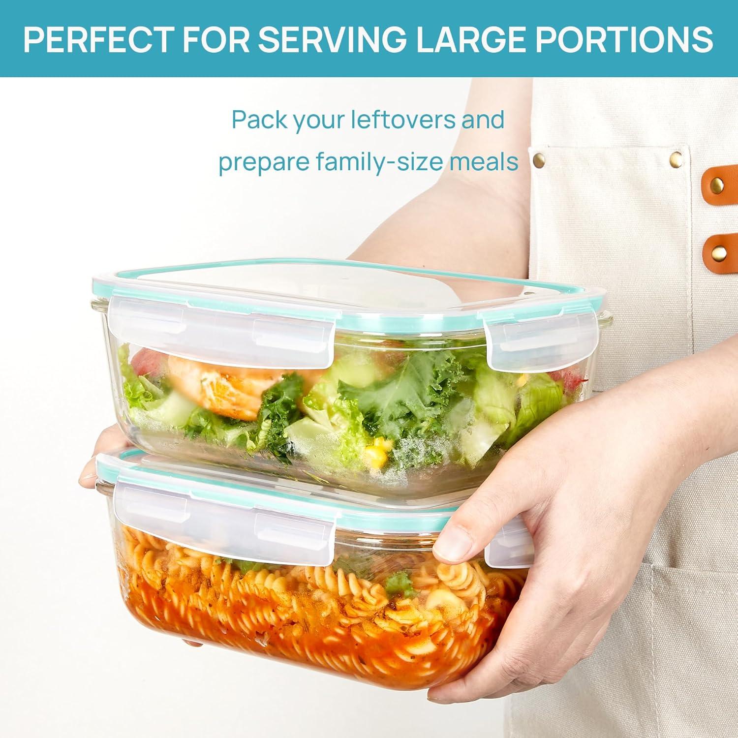 imageVtopmart 2Pack 2260ml 764oz Large Glass Containers Food Storage with Lids Meal Prep Food Container Set with Snap Airtight Lid for Baking Microwave Oven Leak Proof for Freezer Dishwasher GreenGreen