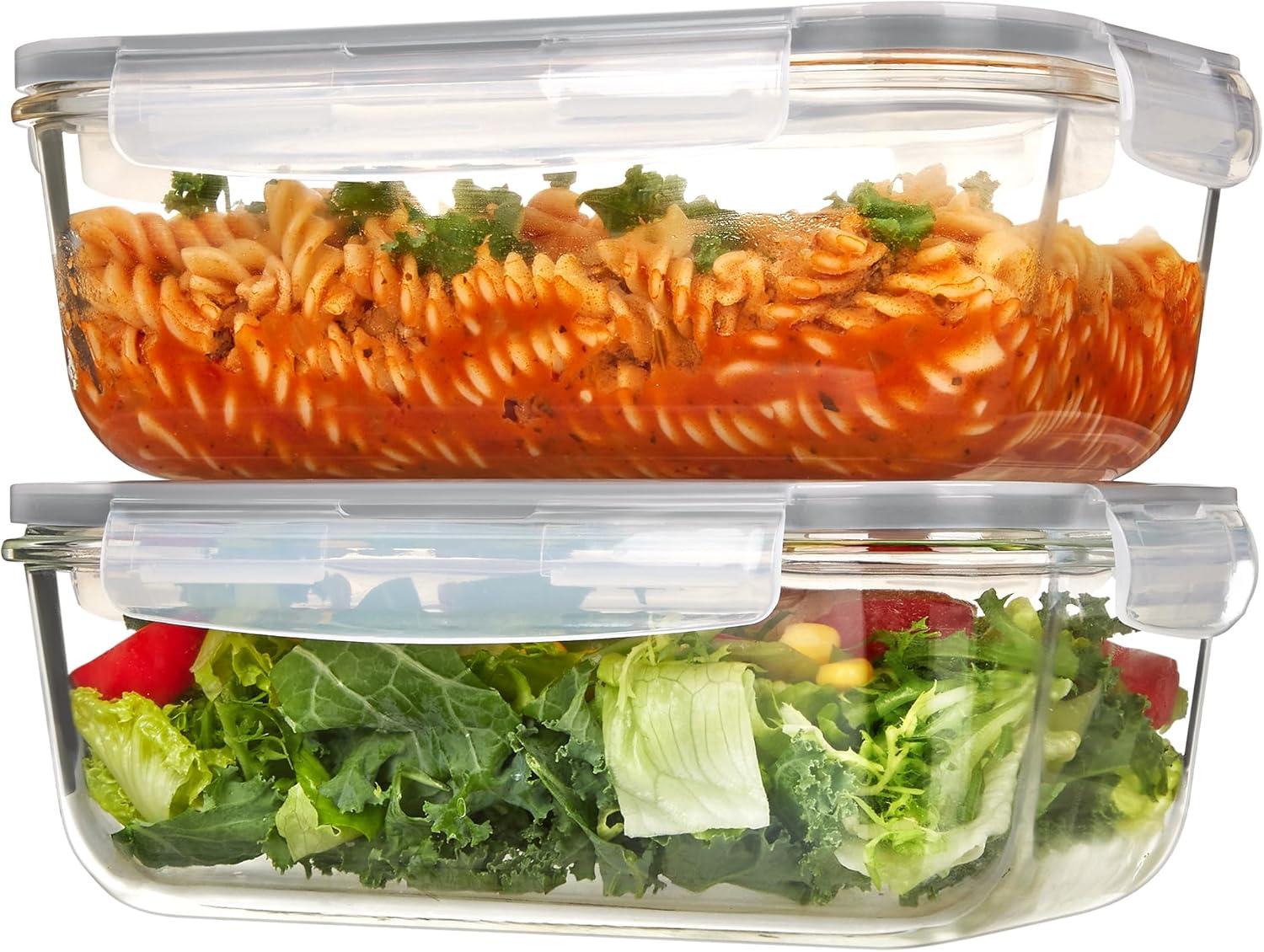imageVtopmart 2Pack 2260ml 764oz Large Glass Containers Food Storage with Lids Meal Prep Food Container Set with Snap Airtight Lid for Baking Microwave Oven Leak Proof for Freezer Dishwasher GreenGrey