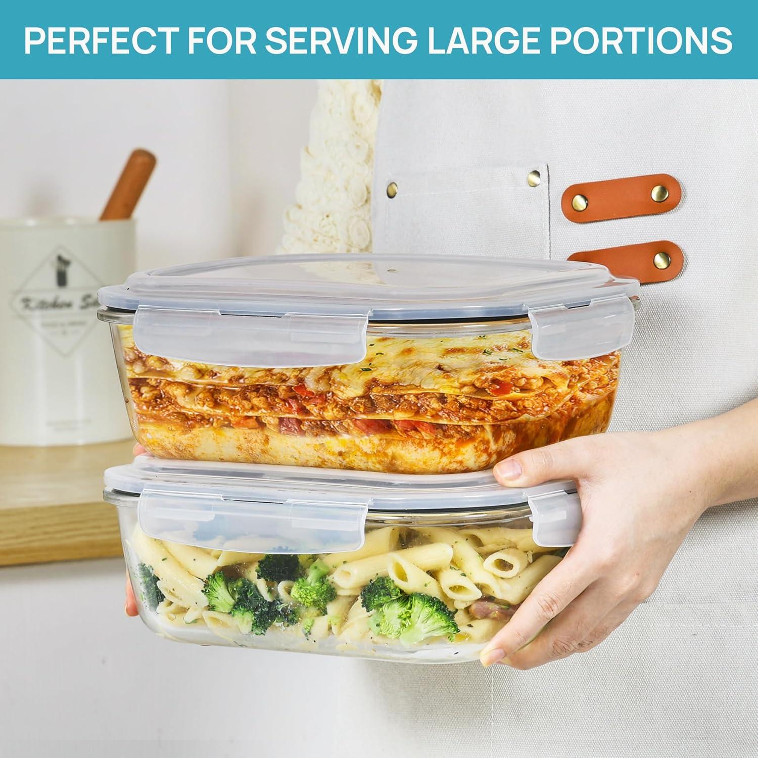 imageVtopmart 2Pack 2260ml 764oz Large Glass Containers Food Storage with Lids Meal Prep Food Container Set with Snap Airtight Lid for Baking Microwave Oven Leak Proof for Freezer Dishwasher GreenGrey