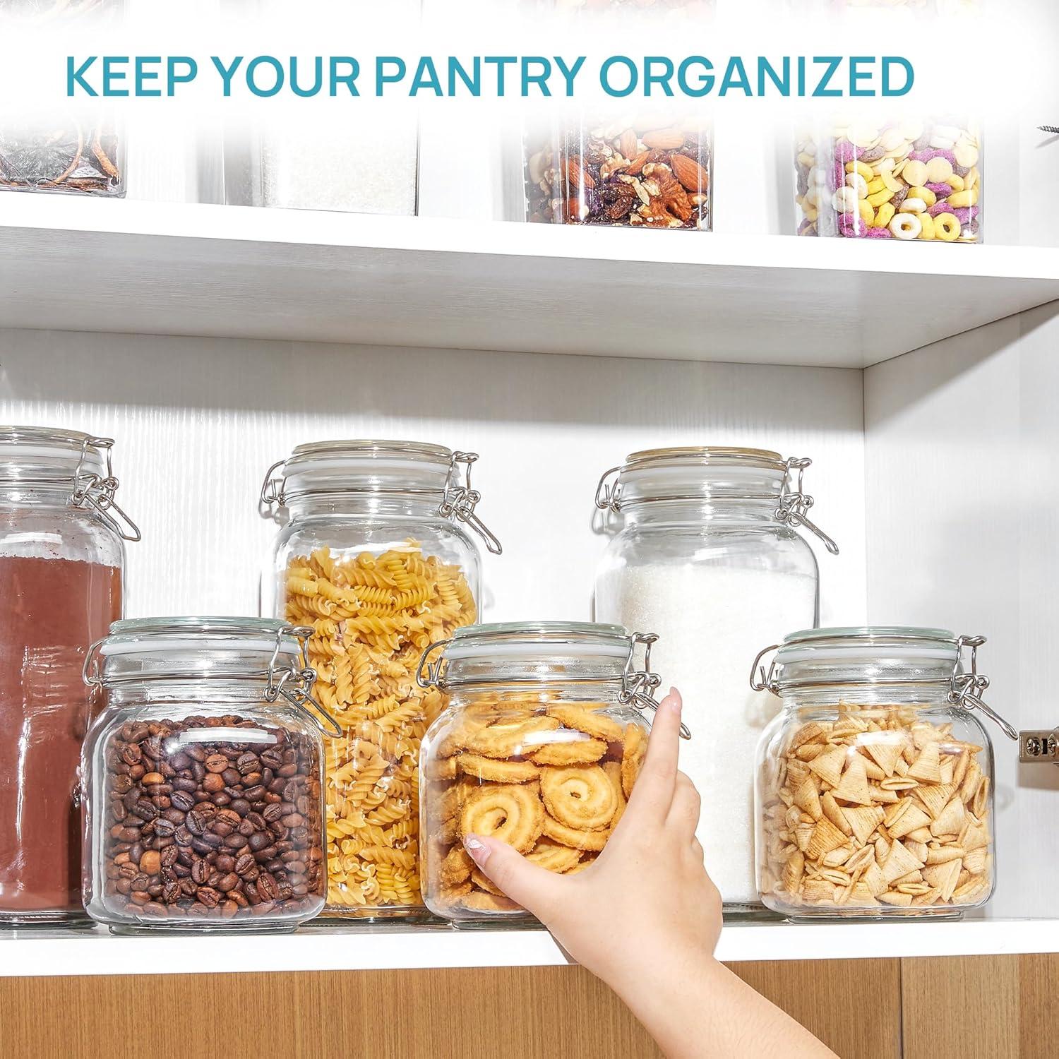 imageVtopmart 34oz Glass Food Storage Jars with Airtight Clamp Lids 3 Pack Kitchen Canisters for Flour Cereal Coffee Pasta and Canning Square Mason Jar with 8 Chalkboard Labels3pack34ozRound