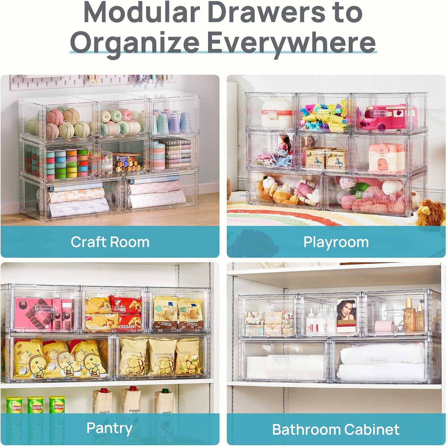imageVtopmart 4 Pack 18QT Clear Stackable Storage DrawersEasily Assemble Closet OrganizersPlastic Storage Bins for BathroomCabinetKitchen PantryUnder Sink OrganizationMediumclear