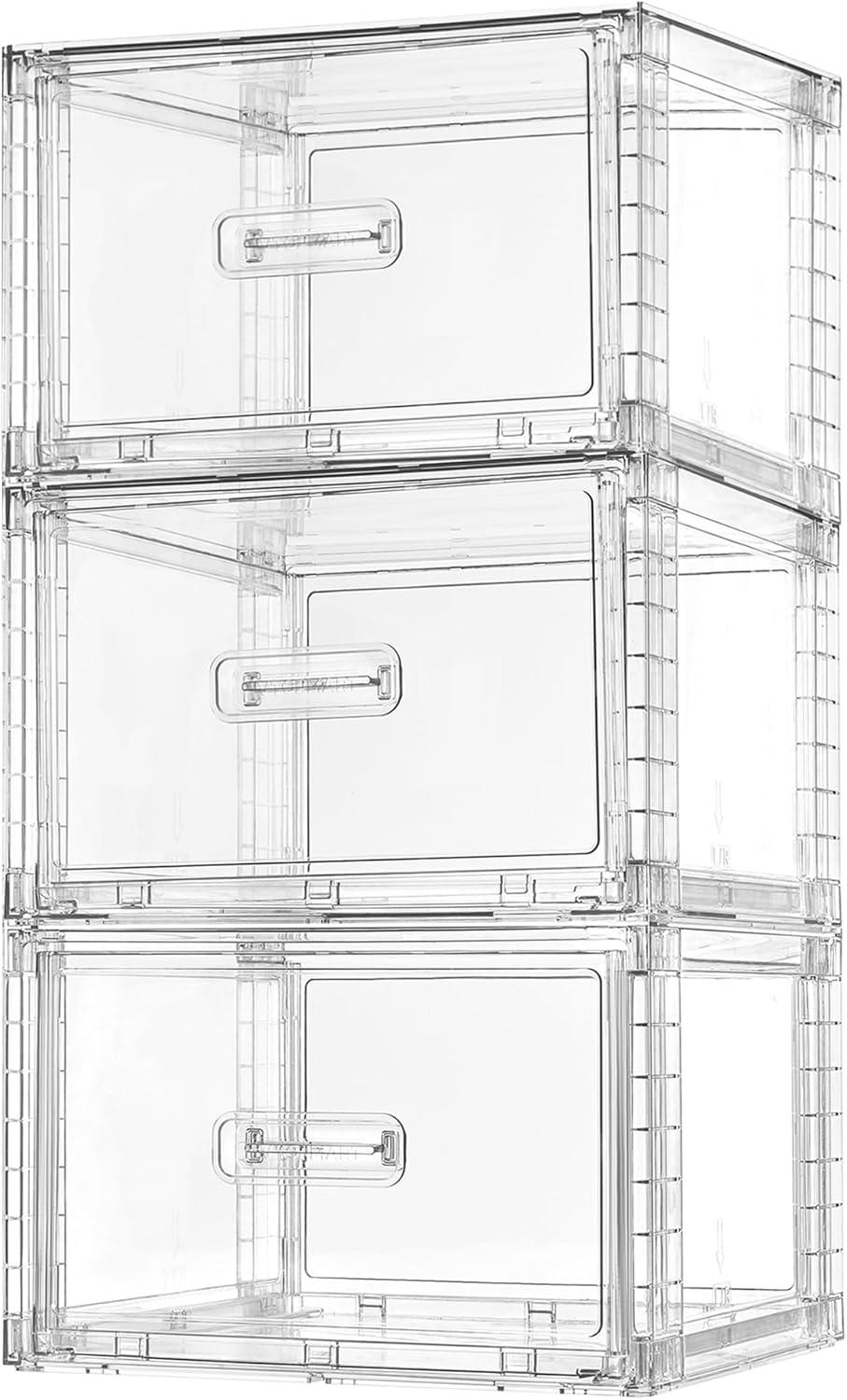 imageVtopmart 4 Pack 18QT Clear Stackable Storage DrawersEasily Assemble Closet OrganizersPlastic Storage Bins for BathroomCabinetKitchen PantryUnder Sink OrganizationMediumclear