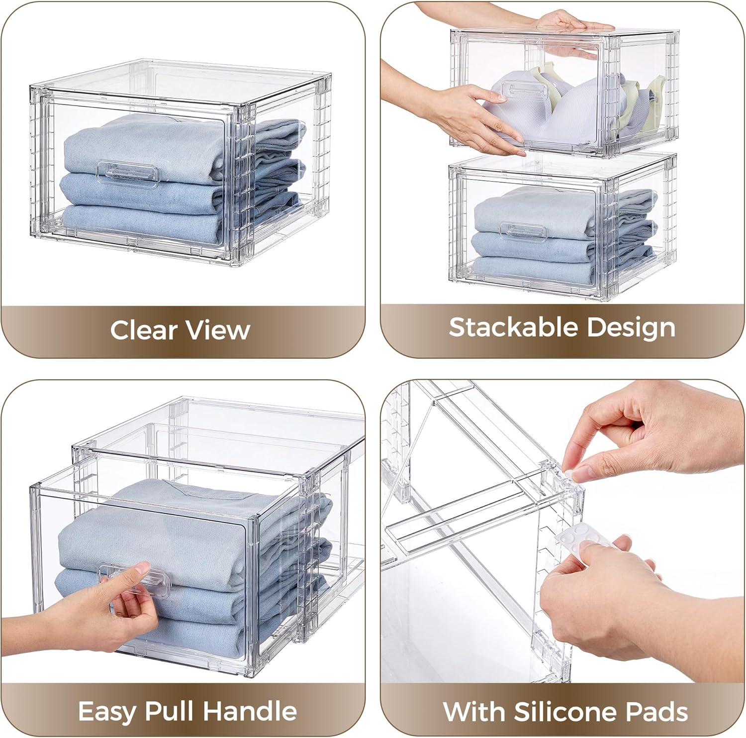 imageVtopmart 4 Pack 18QT Clear Stackable Storage DrawersEasily Assemble Closet OrganizersPlastic Storage Bins for BathroomCabinetKitchen PantryUnder Sink OrganizationMediumclear