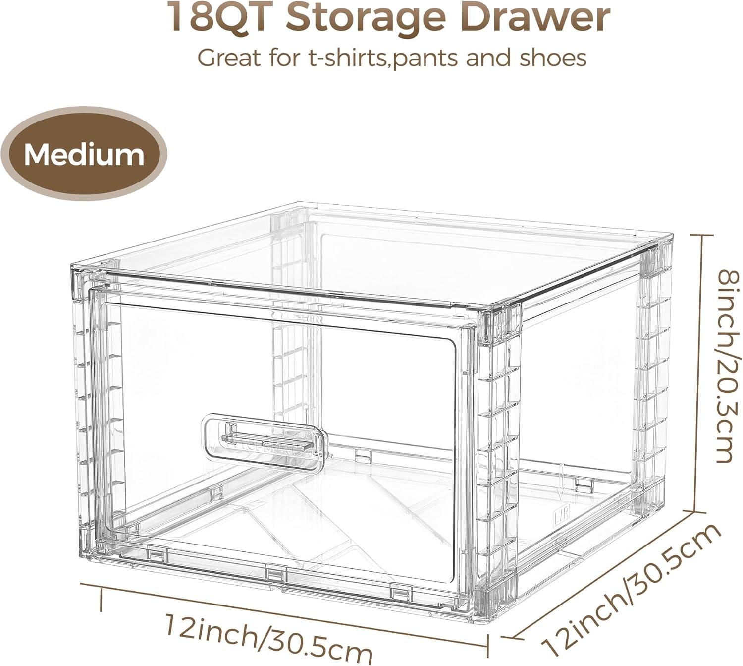 imageVtopmart 4 Pack 18QT Clear Stackable Storage DrawersEasily Assemble Closet OrganizersPlastic Storage Bins for BathroomCabinetKitchen PantryUnder Sink OrganizationMediumclear