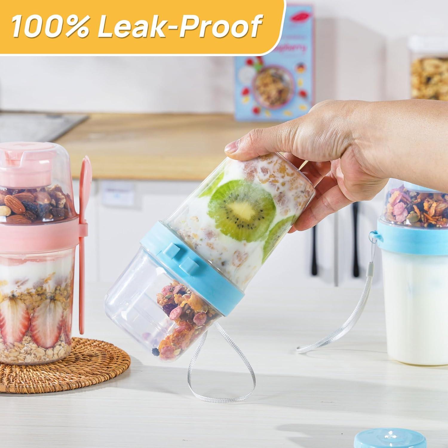 imageVtopmart 4 Pack 27oz Yogurt Parfait Cups with Lids and Spoons Overnight Oats Containers Reusable Topping Compartment for Breakfast with Yogurt Cereal or Oatmeal OntheGo