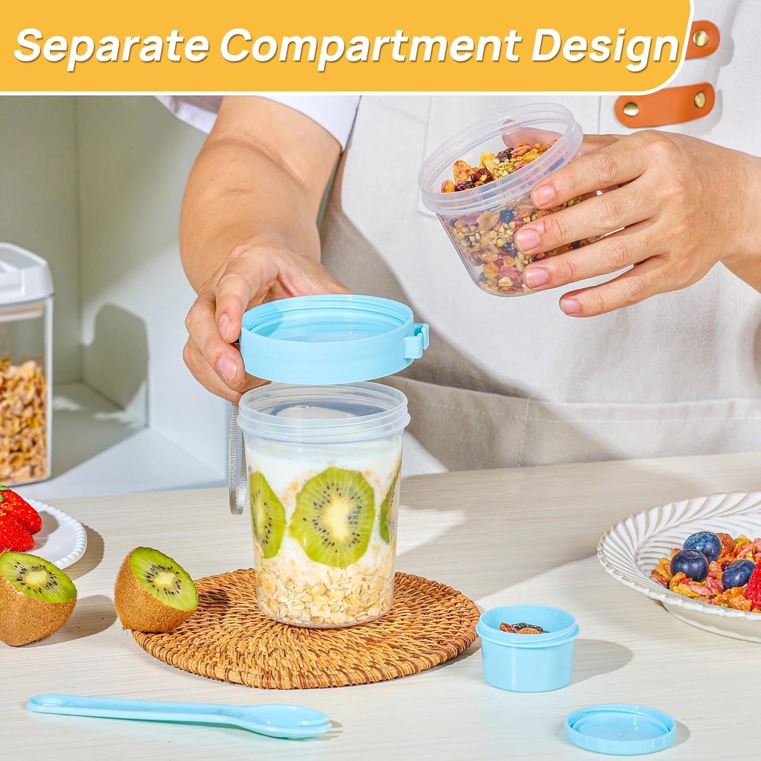 imageVtopmart 4 Pack 27oz Yogurt Parfait Cups with Lids and Spoons Overnight Oats Containers Reusable Topping Compartment for Breakfast with Yogurt Cereal or Oatmeal OntheGo