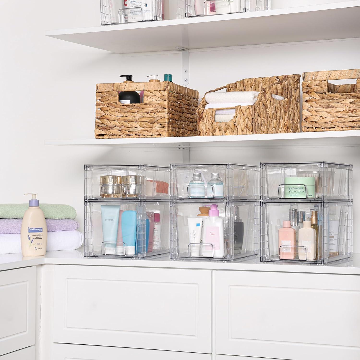 imageVtopmart 4 Pack Clear Stackable Storage DrawersUnder Sink and Kitchen Organizers StorageEasy to Assemble Plastic Drawers for Baby BottleMedicine BathroomCabinet and Pantry Organization8