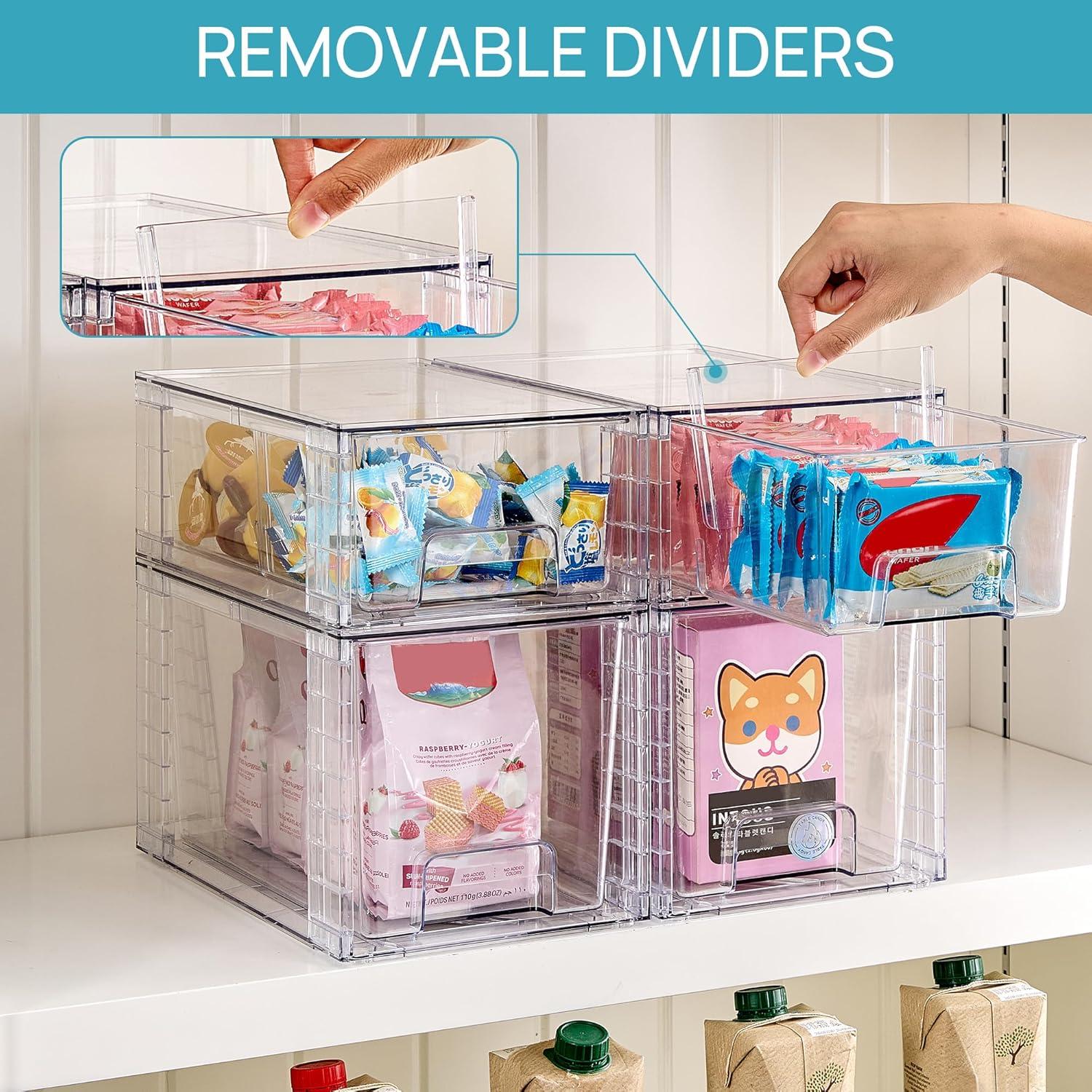 imageVtopmart 4 Pack Clear Stackable Storage DrawersUnder Sink and Kitchen Organizers StorageEasy to Assemble Plastic Drawers for Baby BottleMedicine BathroomCabinet and Pantry Organization8