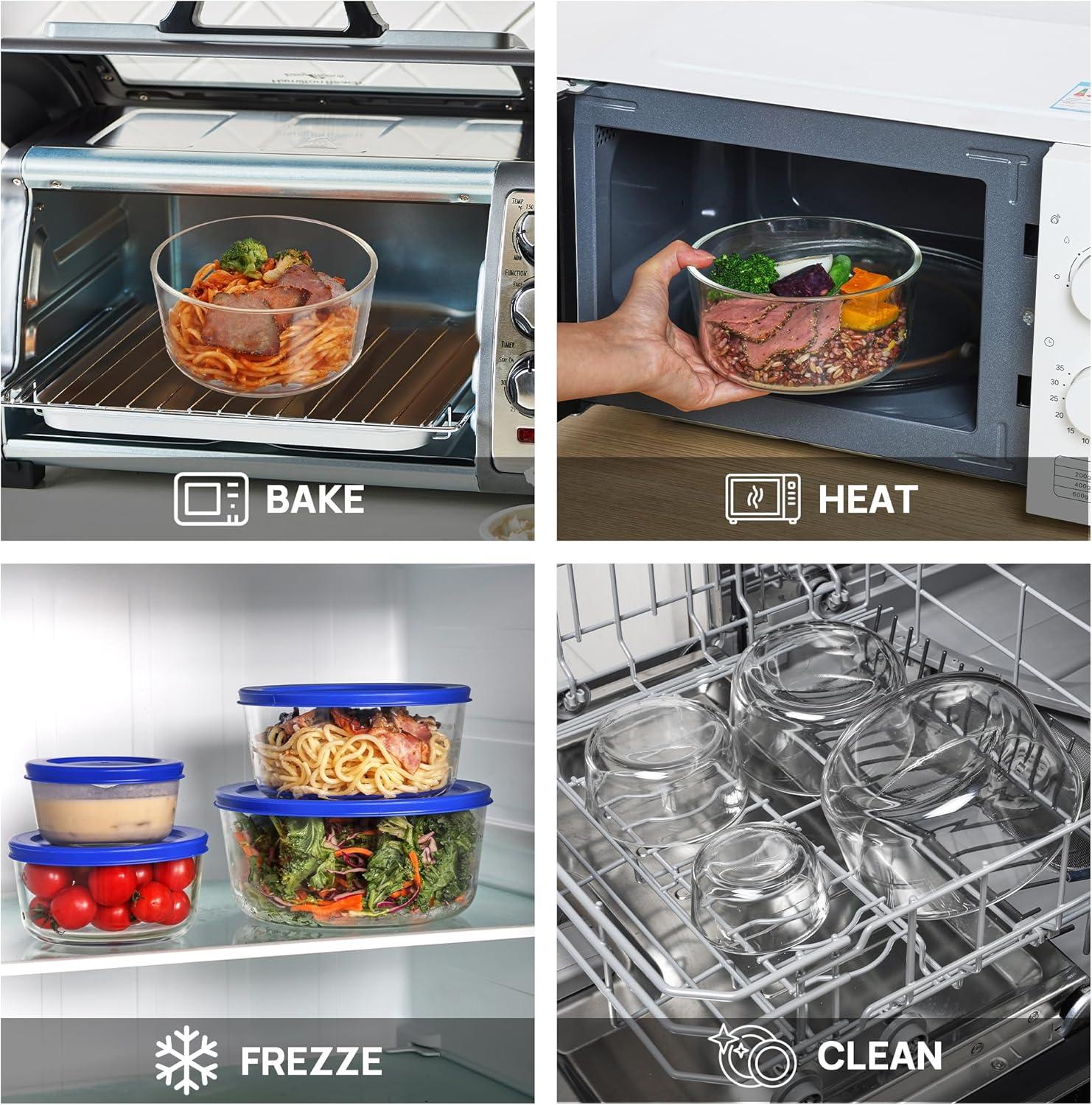 imageVtopmart 4 Pack Glass Bowls with Lids 1 2 4 7 Cup Food Storage Containers Meal Prep and Leftovers Keeper Lunch Container Microwave Dishwasher amp Freezer Safe