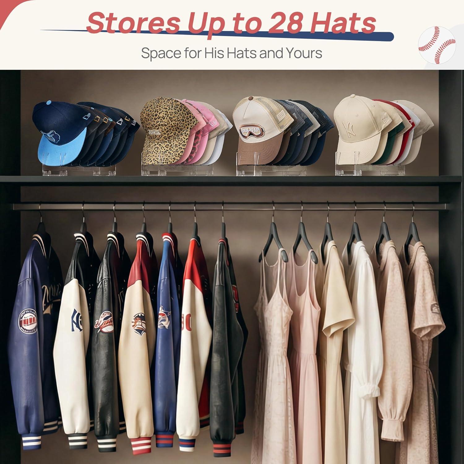 imageVtopmart 4 Pack Hat Organizer Holder for Baseball Caps Storage Clear Hats Display Stand Holds Up to 28 Caps for Closet Dresser
