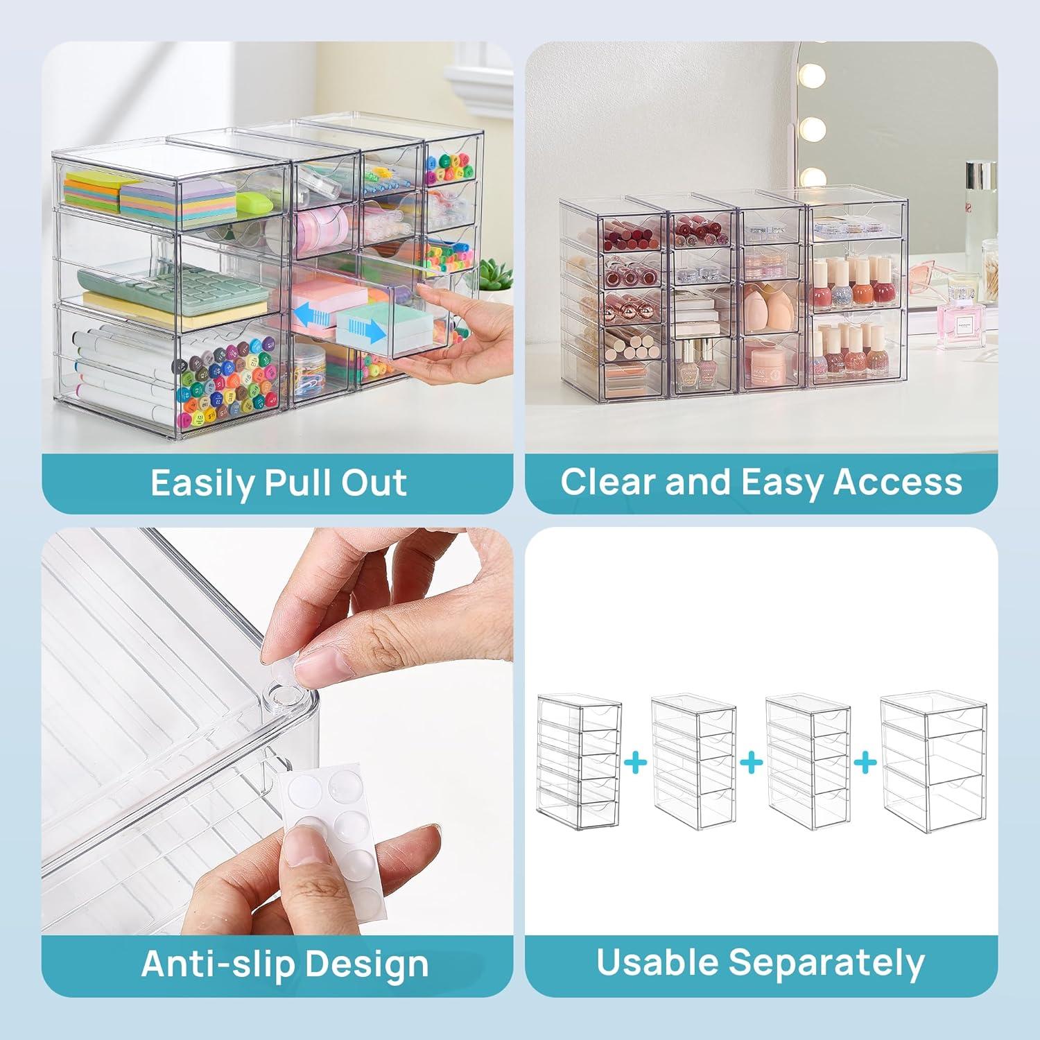 imageVtopmart 4 Set Clear Desk Organizer Pen Organizer with 16 Drawers Acrylic Desktop Organization and Storage for Office Supplies Pen Makeup Art Craft Jewelry